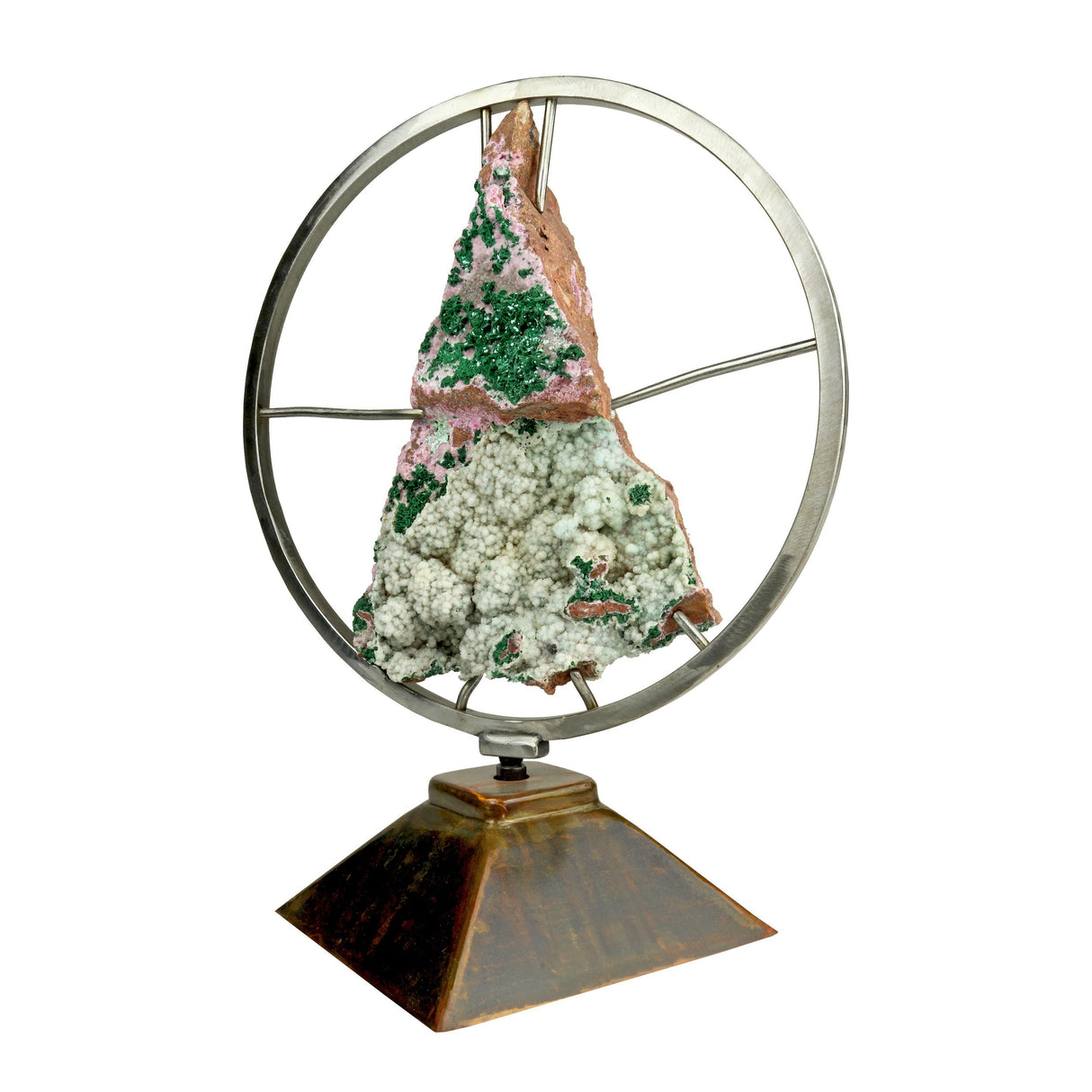 Malachite Druzy Specimen with Cobalto Calcite on Spinning Stand - From the Congo