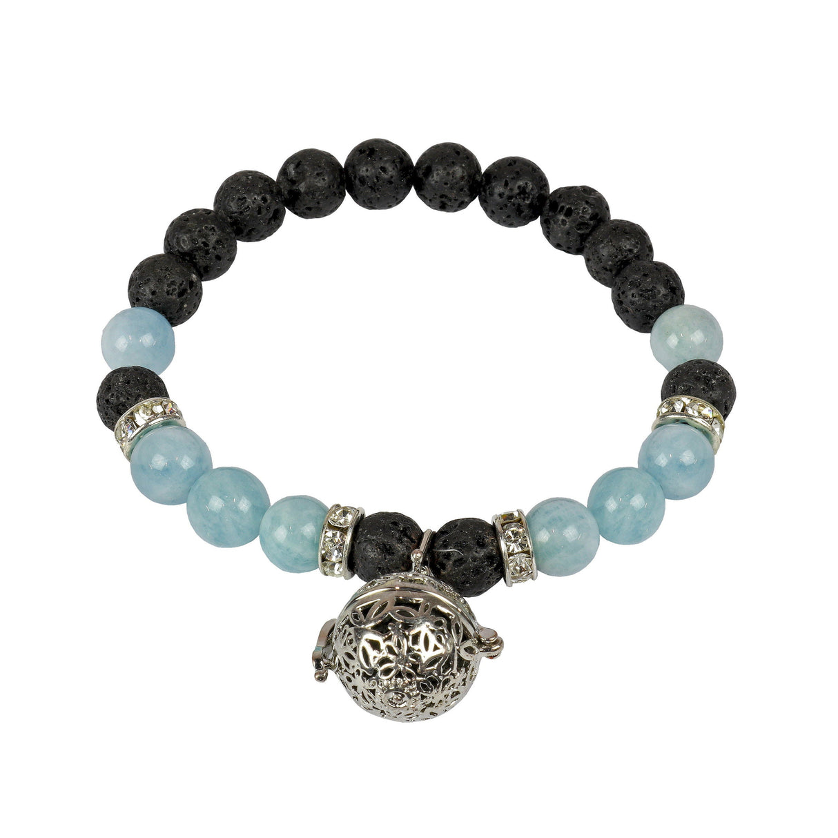 Aquamarine & Lava Beaded Bracelet with Lava Bead Infuser