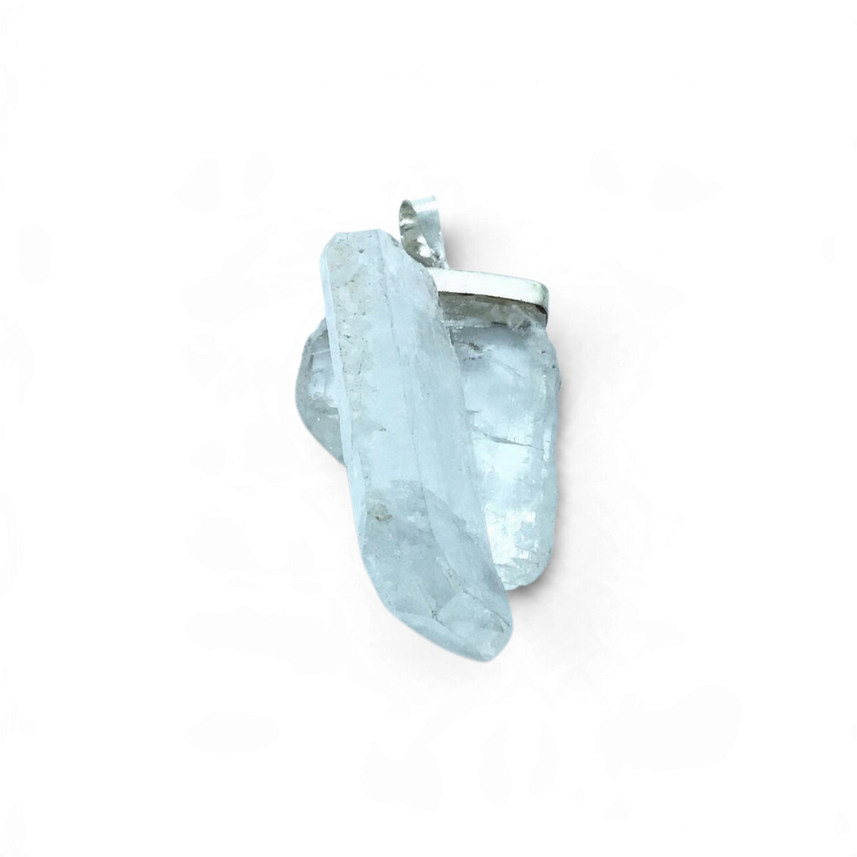 Rare Earth Gallery Faden quartz pendant featuring an intersecting large crystal cluster set in a silver bail.