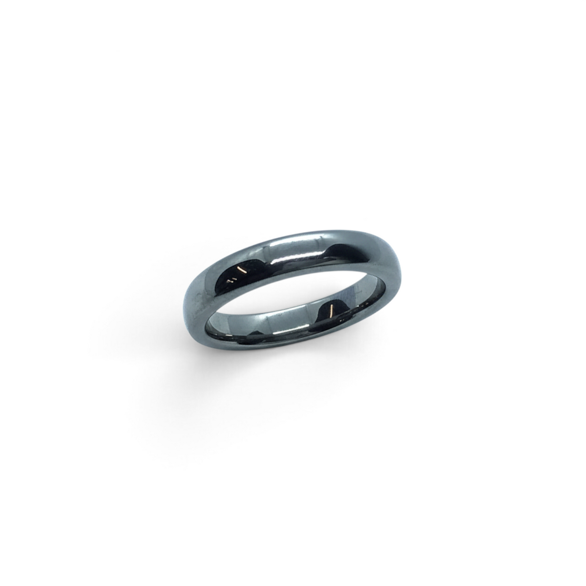 Rare Earth Gallery 4mm polished domed tungsten ring with a smooth metallic finish