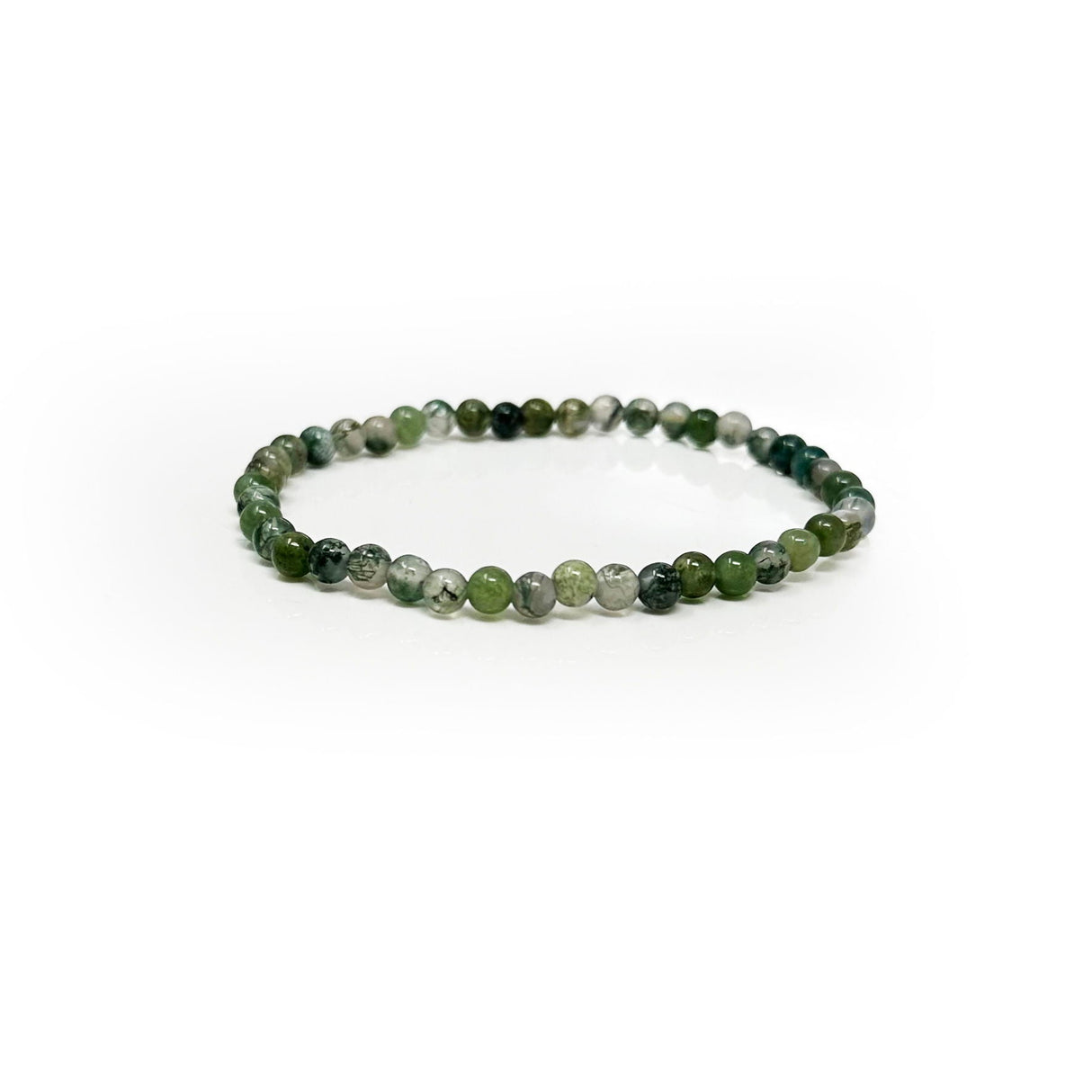 Moss Agate Beaded Bracelet 4mm Green Rounds