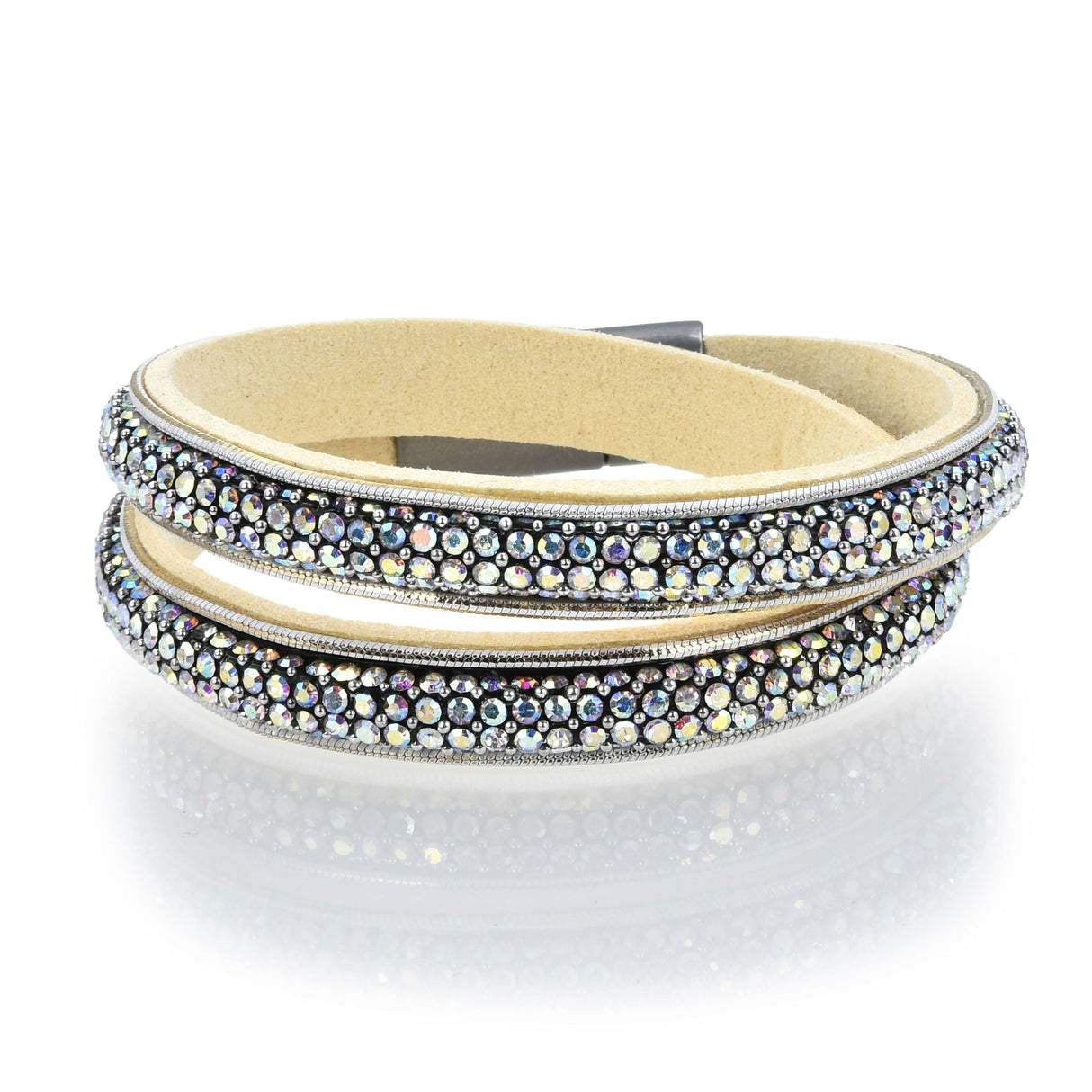White Rainbow Crystals Double Wrap Bracelet with Magnetic Clasp