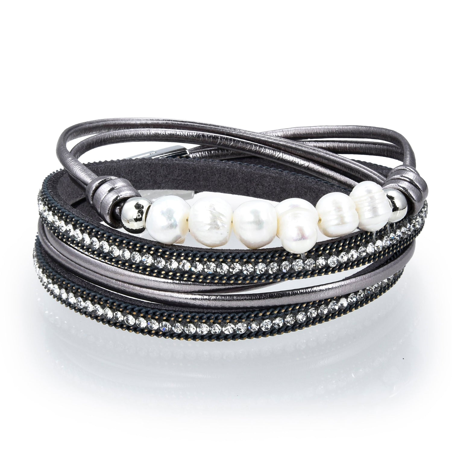 Double Wrap Pearl Bracelet - Gray with Magnetic Clasp