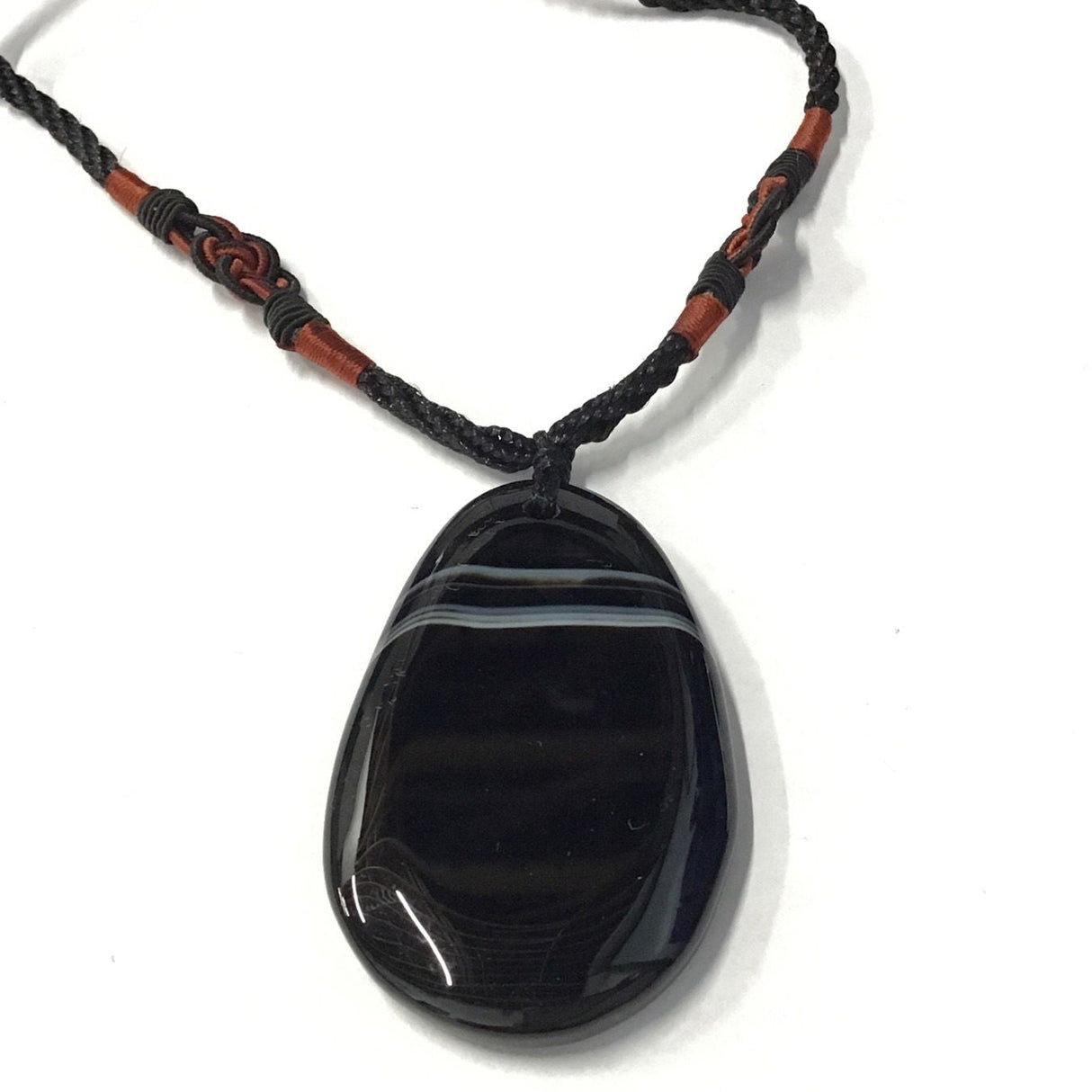Sardonyx Drilled Pendant With Woven Adjustable Necklace