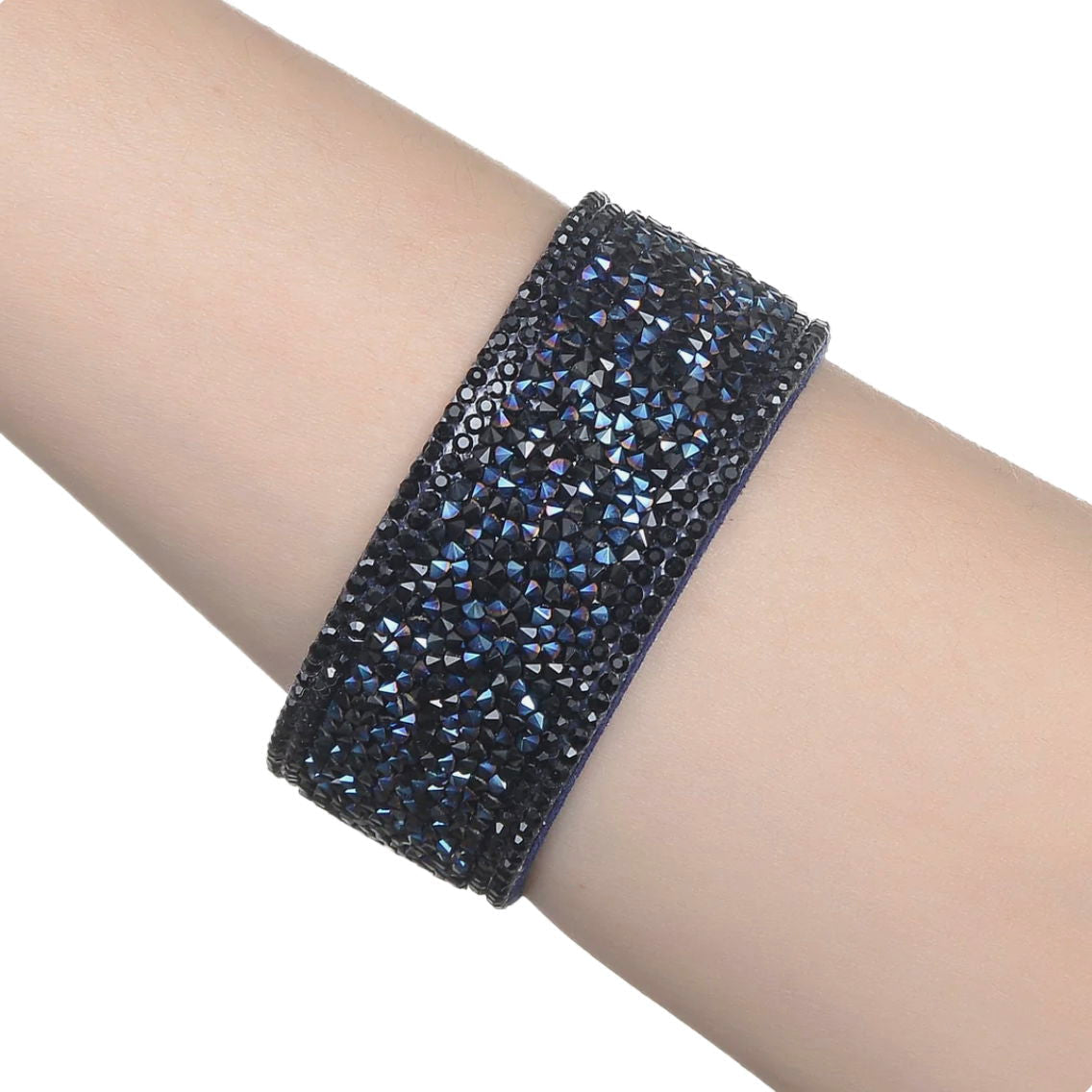 Narrow Crystal Wrap Bracelet - Navy Angular Shapes with Magnetic Clasp