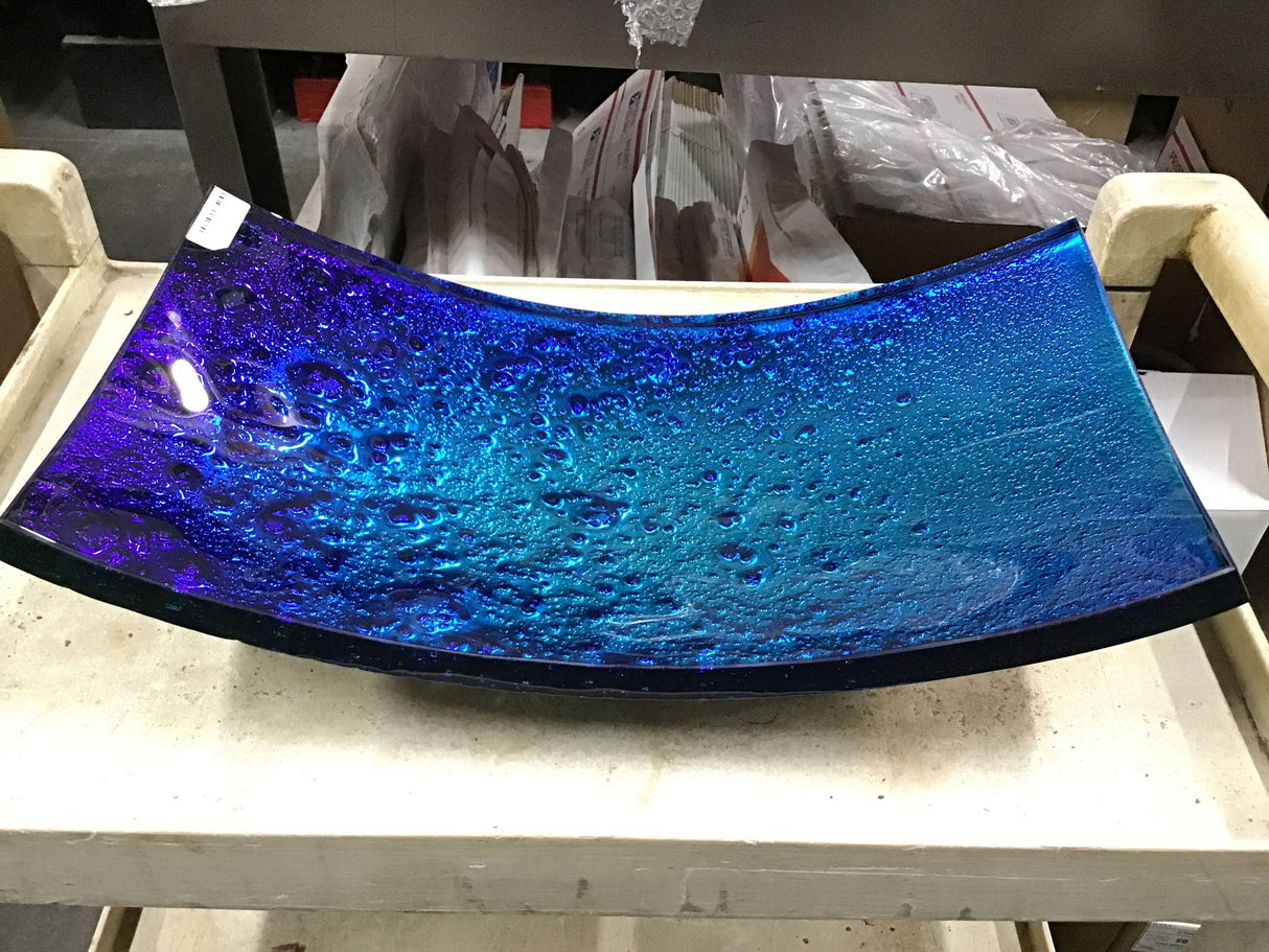 Dichroic Glass Table Top Vessel - Curve Blue & Green