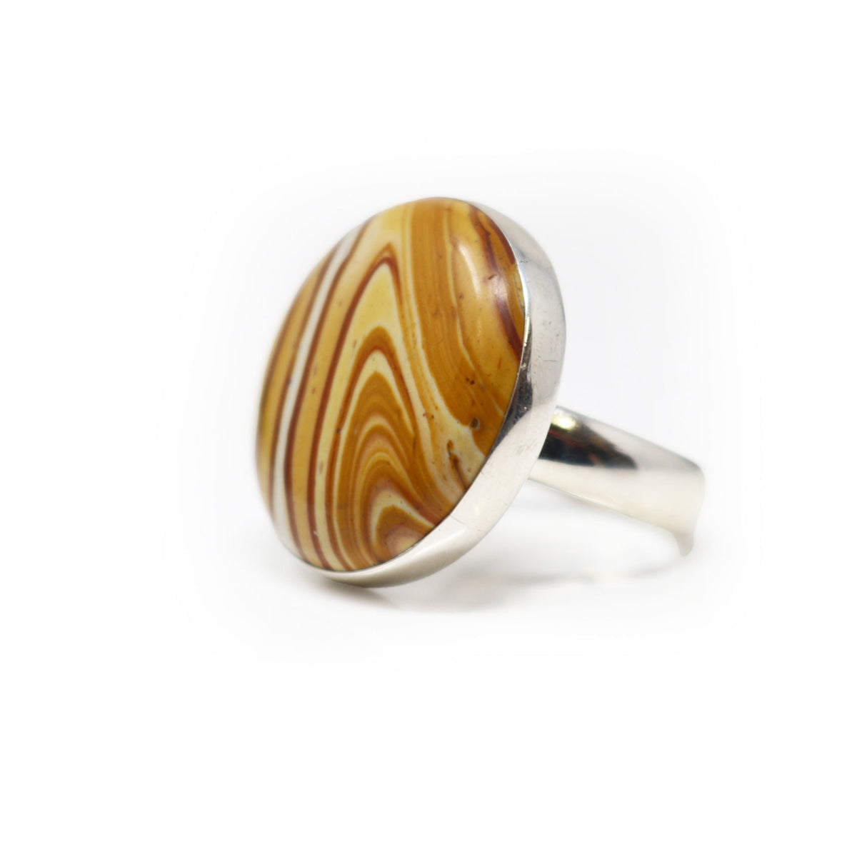 Willow Creek Jasper Ring Size 6 - Simple Round Cabochon with 925 Sterling Silver Bezel & Band - Deep Red Banding with Cream & Tan Hues