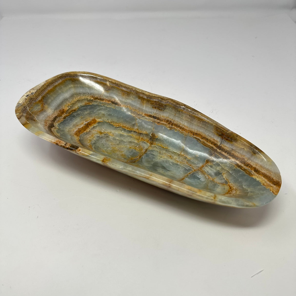 Blue Calcite Banded Dish - Oblong