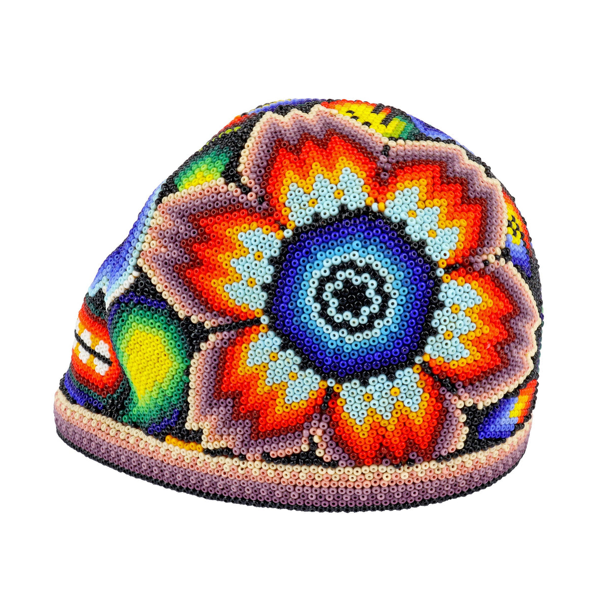 Huichol Beaded Skull - Purple and Beige Banding Across the Jaw