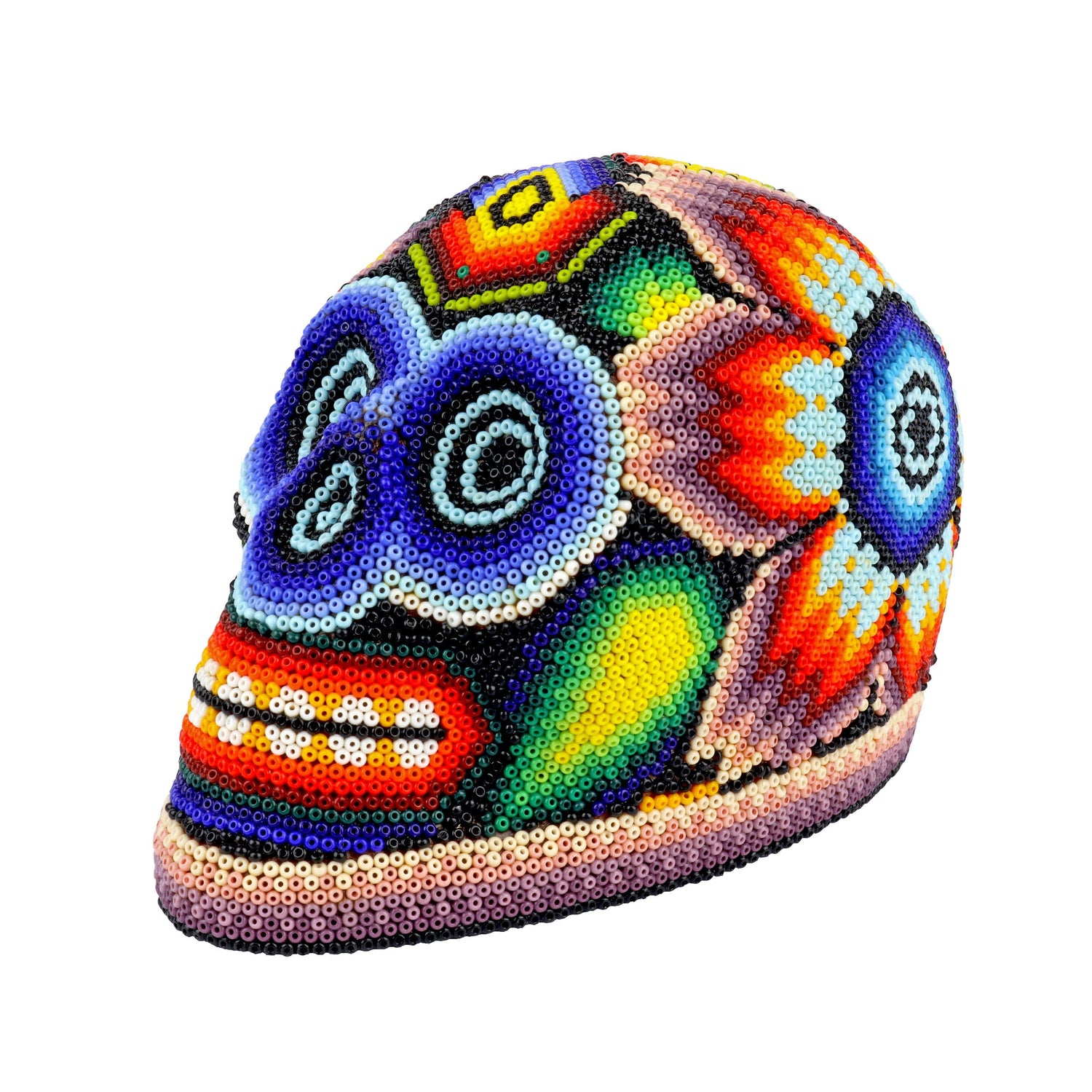 Huichol Beaded Skull - Purple and Beige Banding Across the Jaw