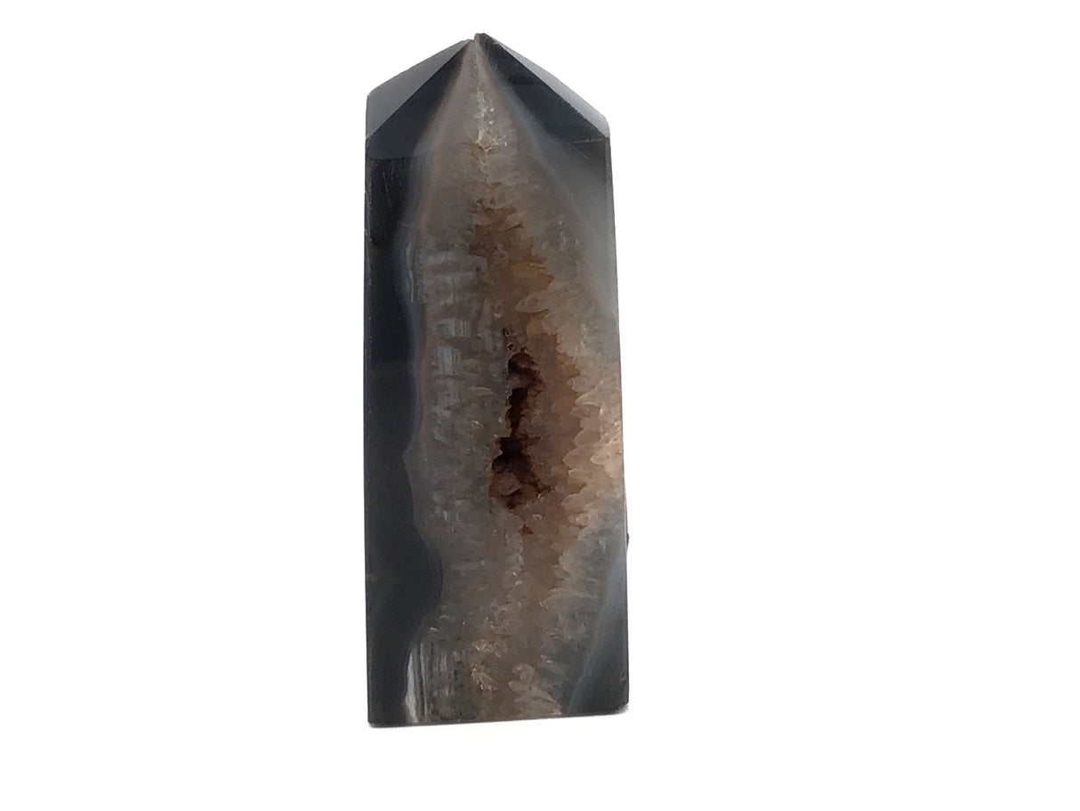 Black Agate Tower Point - Cut & Polished with Druze