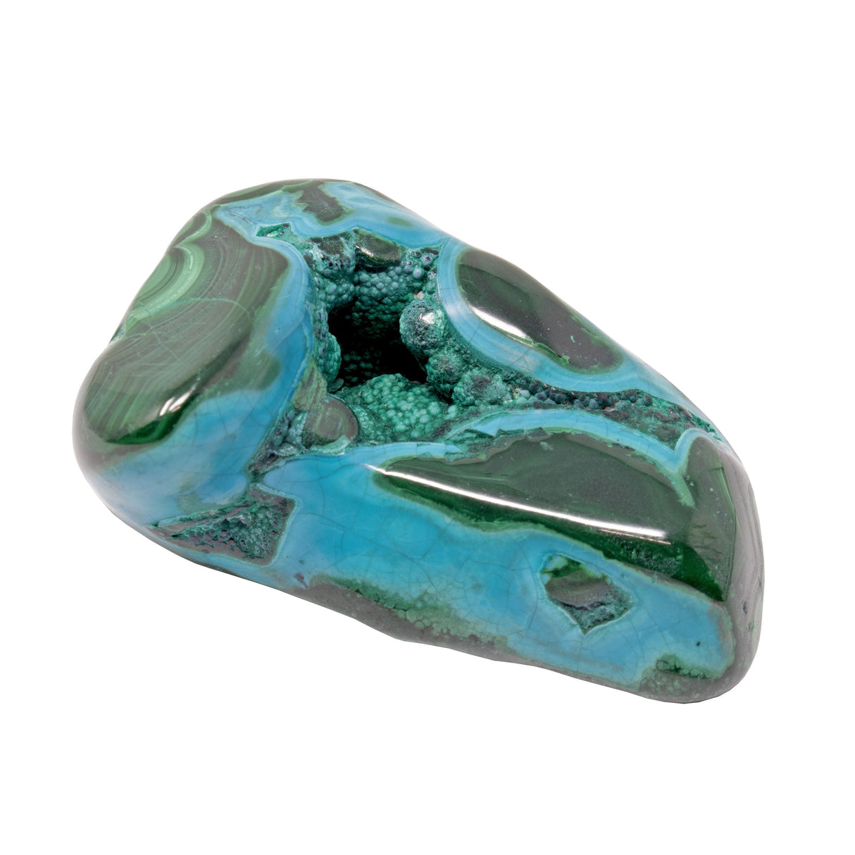 Chrysocolla Malachite Freeform Polished - Open Cavern in the Middle on Lucite Stand