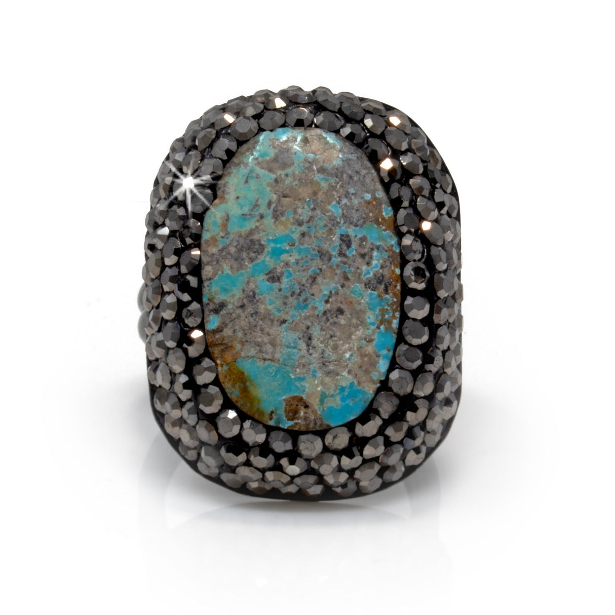 Persian Turquoise Ring - Oval with Marcasite & Adjustable Double Band - Classic Blue with Lavender