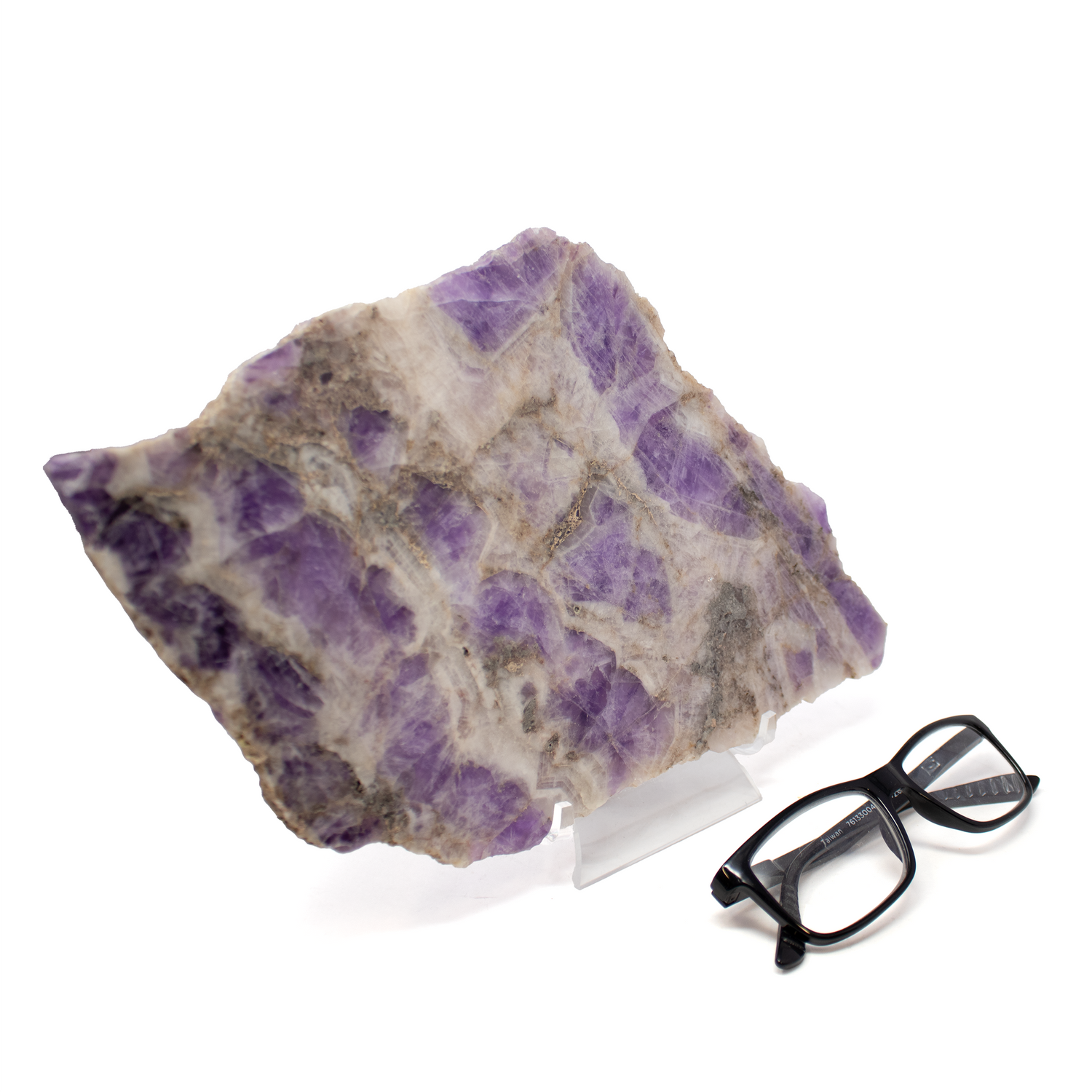 Chevron Amethyst Slice Luminary In Lucite Lighted Stand - Horizontal Banding (38z)