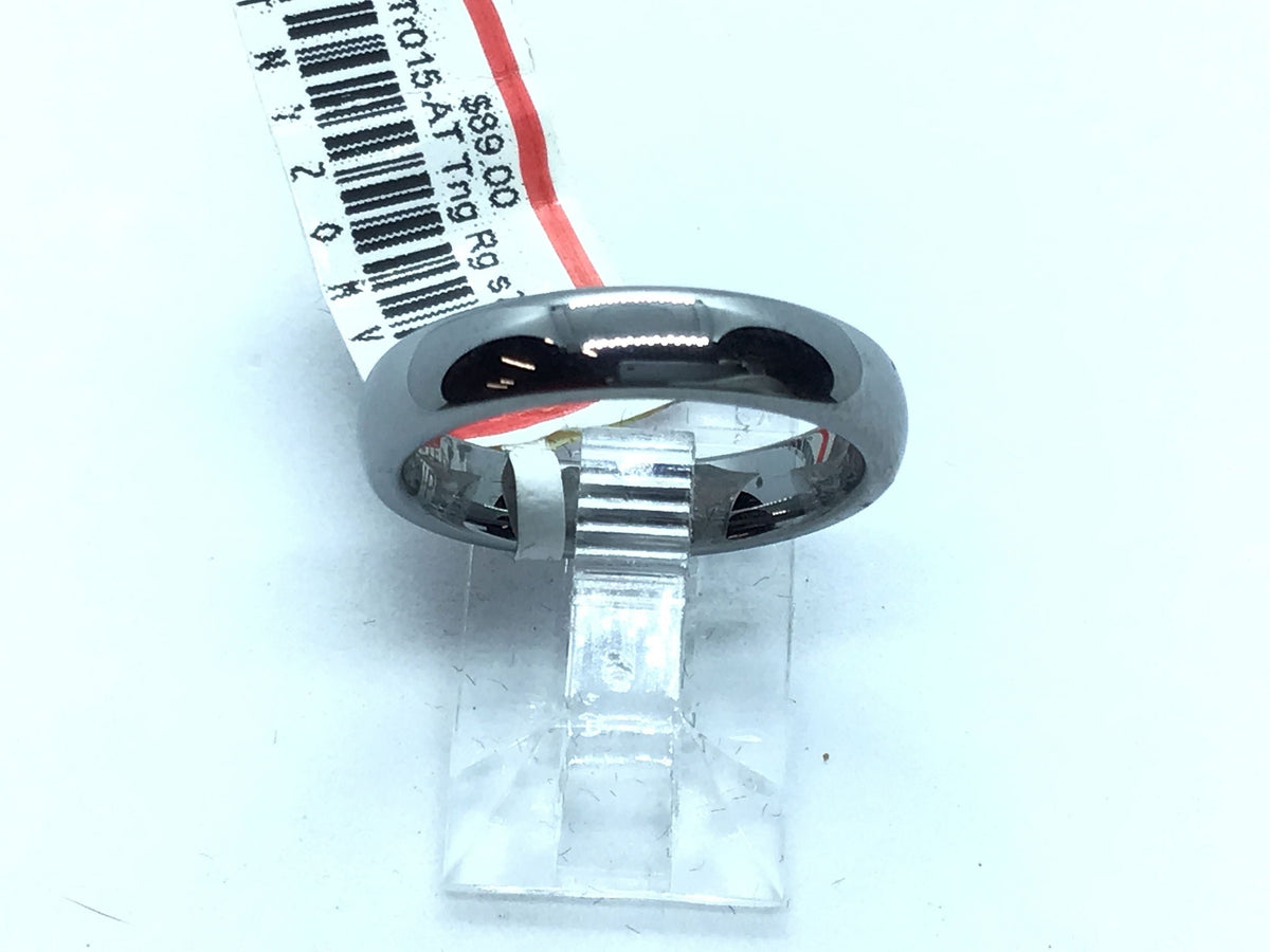 Tungsten 4mm high-polished domed band ring in silver tone, size 7