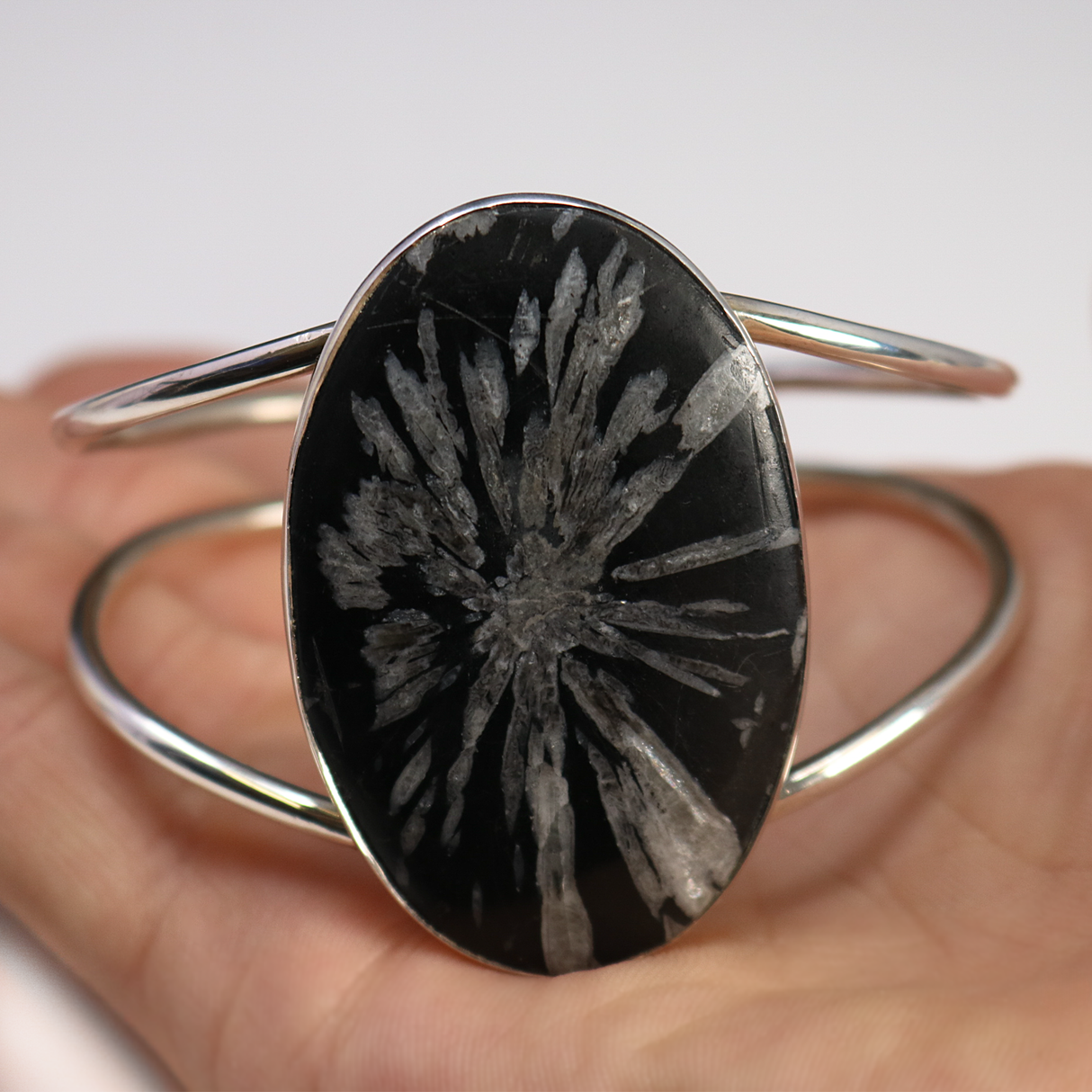 View of Chrysanthemum Stone Cuff, smaller than 2\"