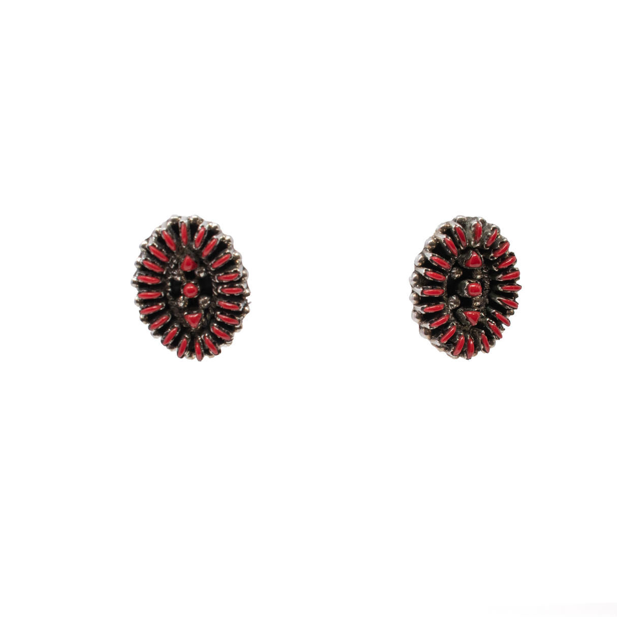 View of Mediterranean Coral Needle Point Stud Earrings