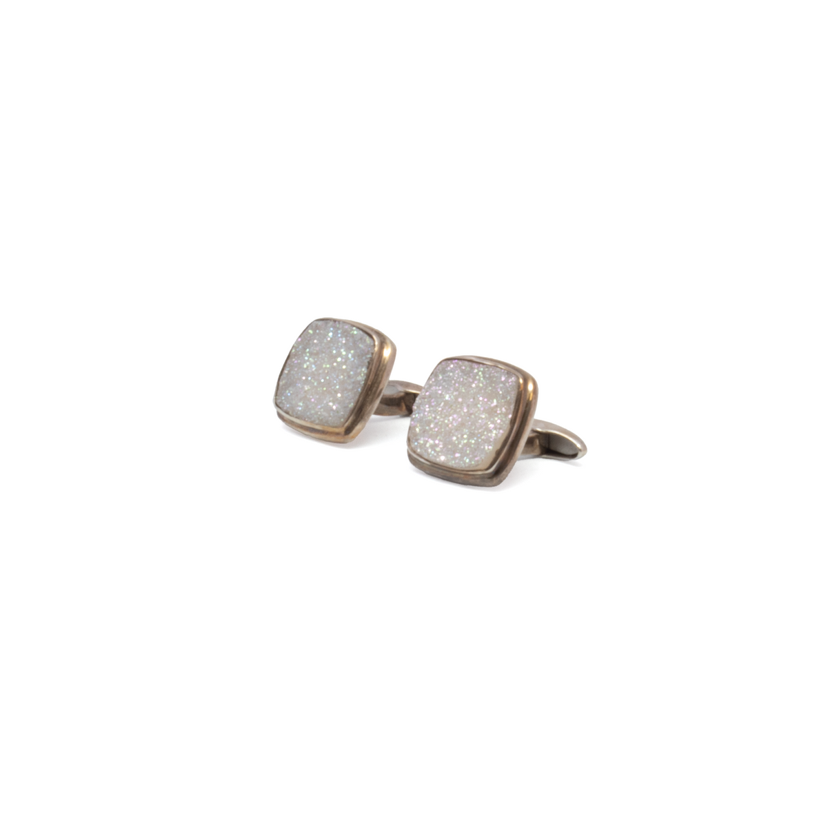 View of Angel Aura Druze Square Cufflinks With Silver Step Edge