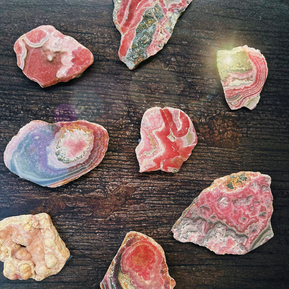 Rhodochrosite End Cut Specimen - Distinct Light Eye with Circular Banding