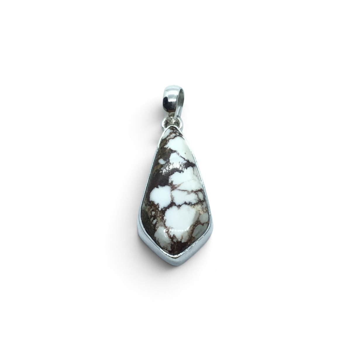 Rare Earth Gallery Wild Horse howlite pennant cabochon pendant set in a simple 925 sterling silver bezel
