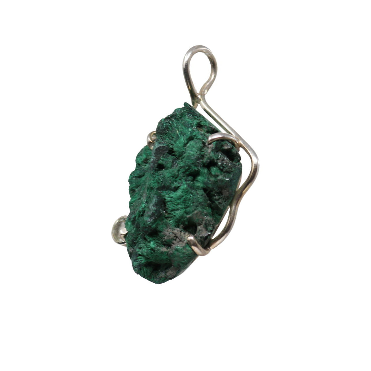 Chatoyant Malachite Prong Set Pendant with Faceted Prasiolite & Silver Wiring