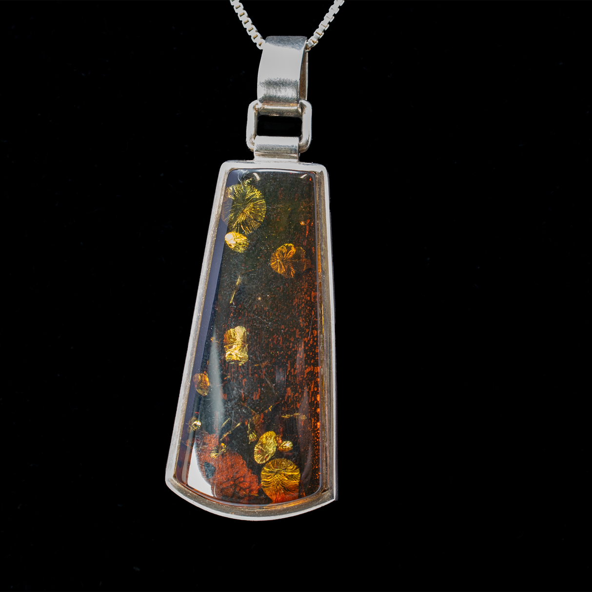 View of Duo Sided Amber Pendant -Tapered Up -Butterscotch & Cognac