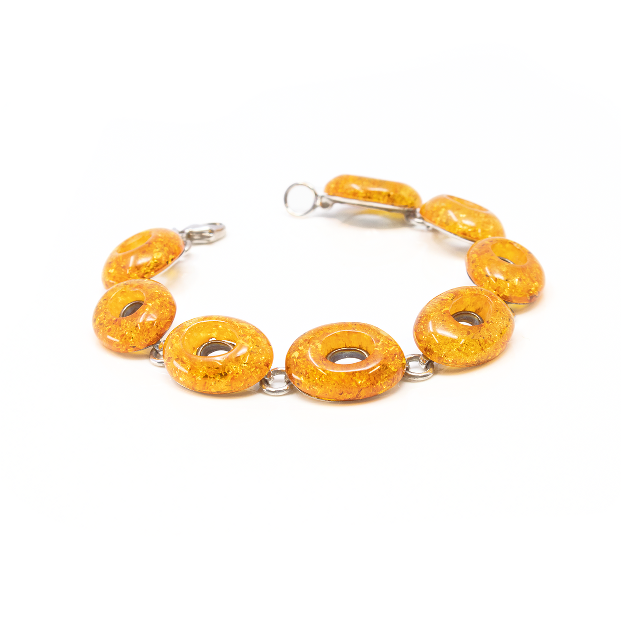 View of Cognac Amber Link Bracelet -Ovals With Cutout Middles