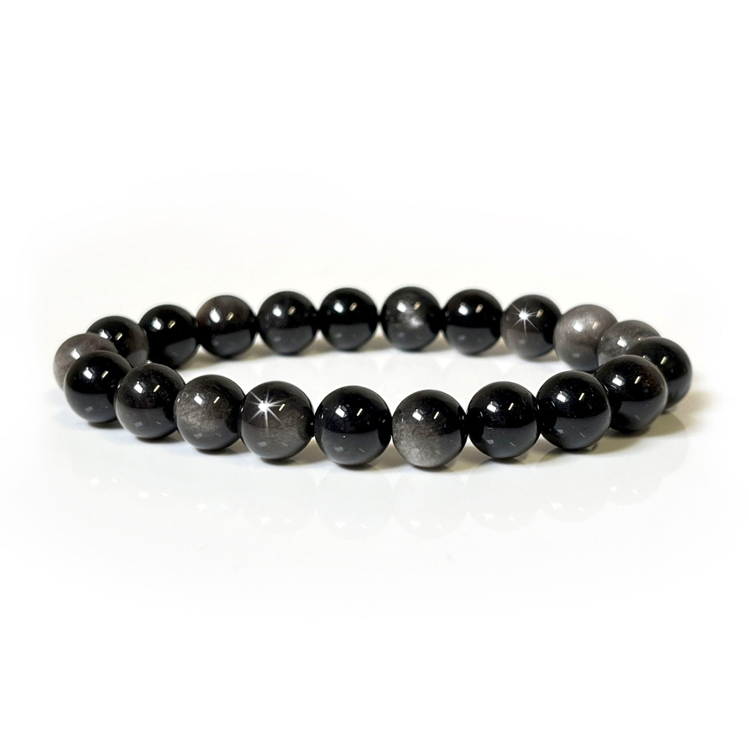 Silver Sheen Obsidian 8mm - 9mm Round Beaded Bracelet