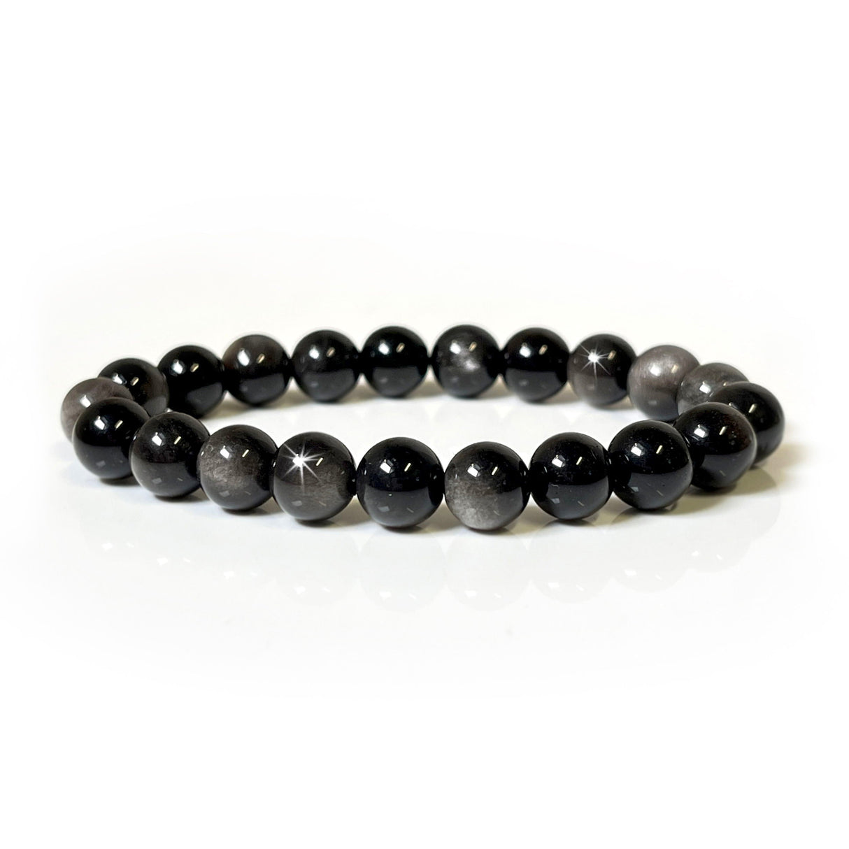 Silver Sheen Obsidian 8mm - 9mm Round Beaded Bracelet