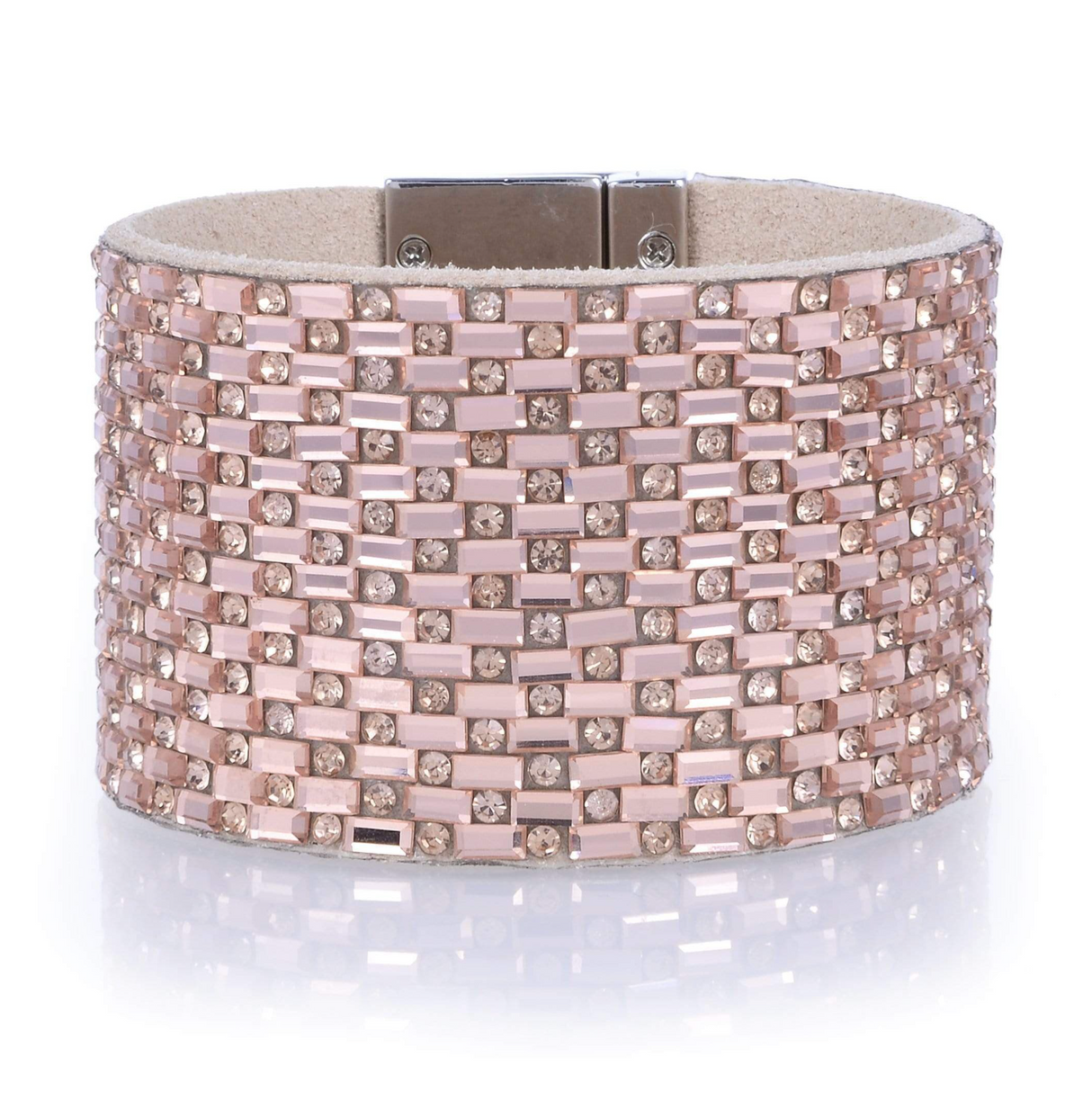 Wide Rose Baguette Crystal Wrap Bracelet with Twist Buckle
