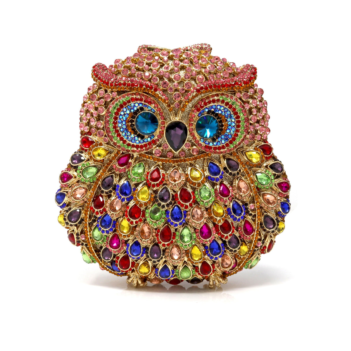 Multicolor Owl Crystal Purse with Blue Eyes and Pear Crystals