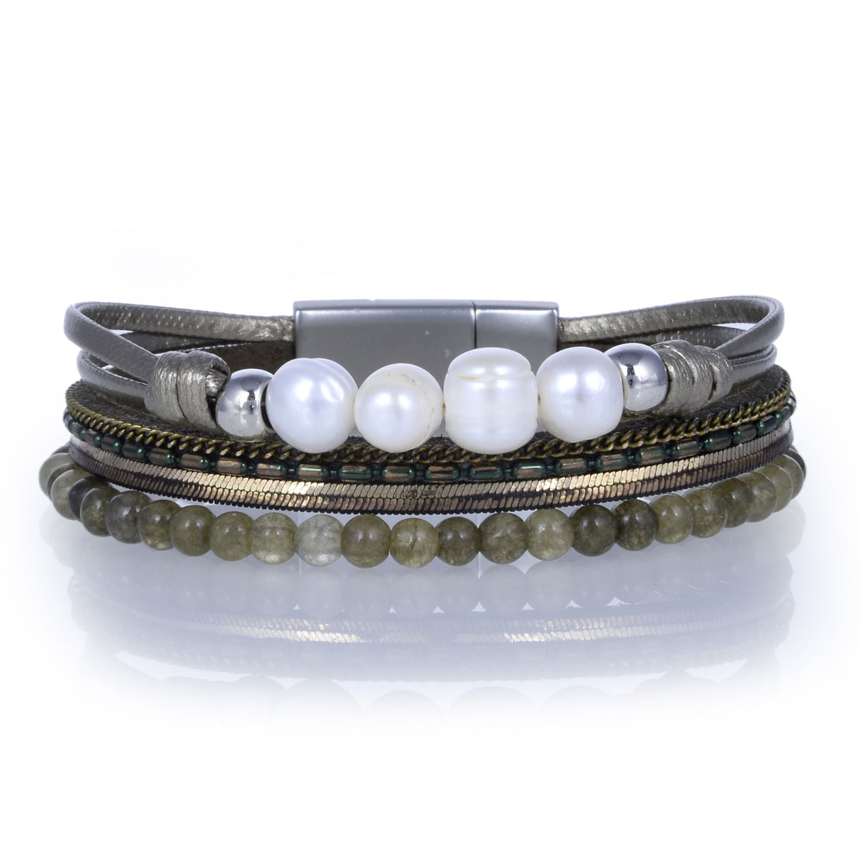 Agate Multi Wrap Bracelet - Green with Magnetic Clasp