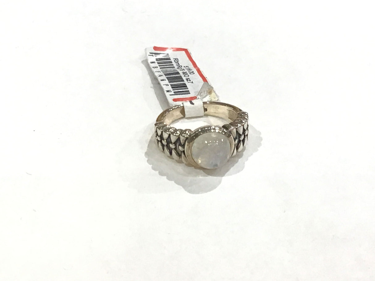 Rainbow Moonstone Ring -Round With Bow Design Sz7