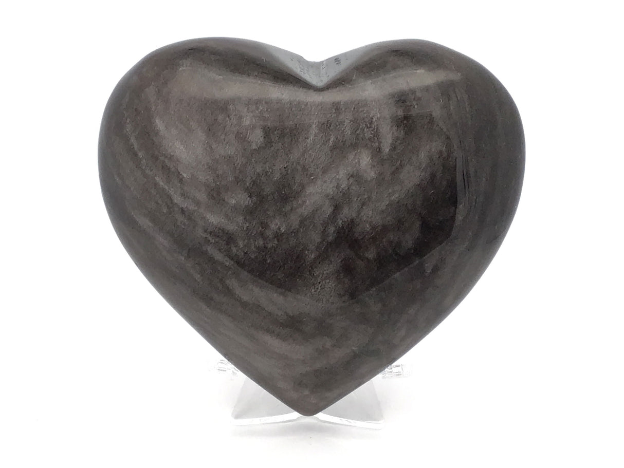 Silver Sheen Obsidian Heart on Lucite Stand