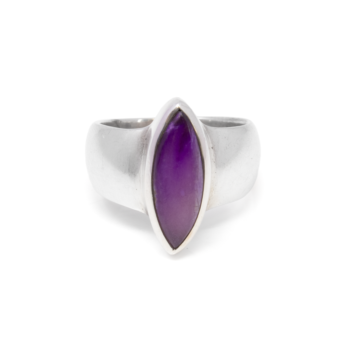 View of Sugilite Ring Elongated Marquis Shaped Cabachon Sz7