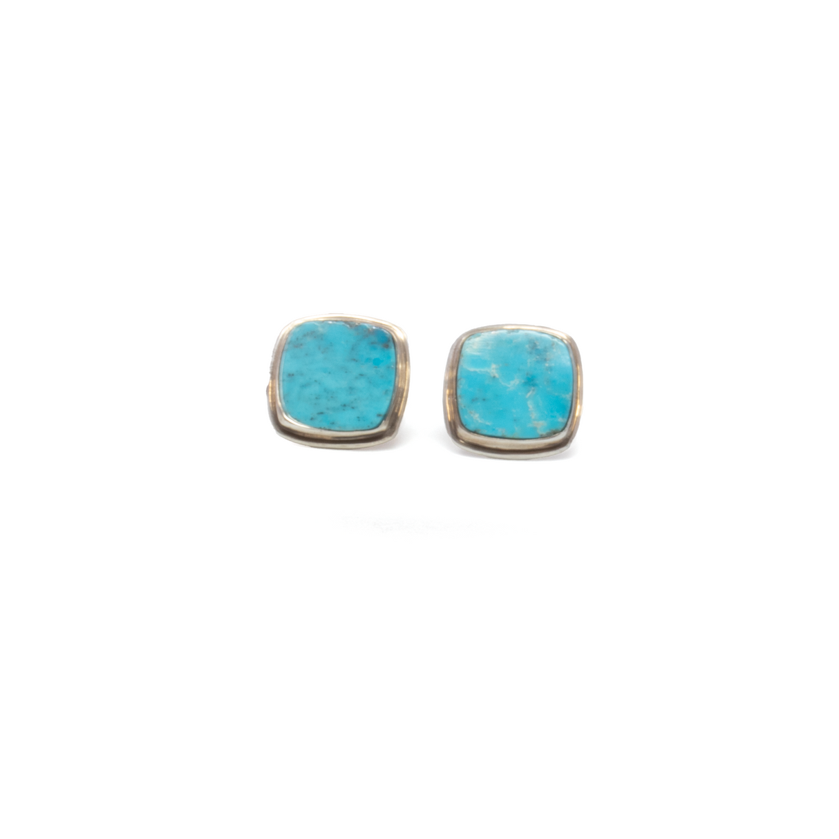 View of Nacozari Turquoise Square Cufflinks With Silver Edge