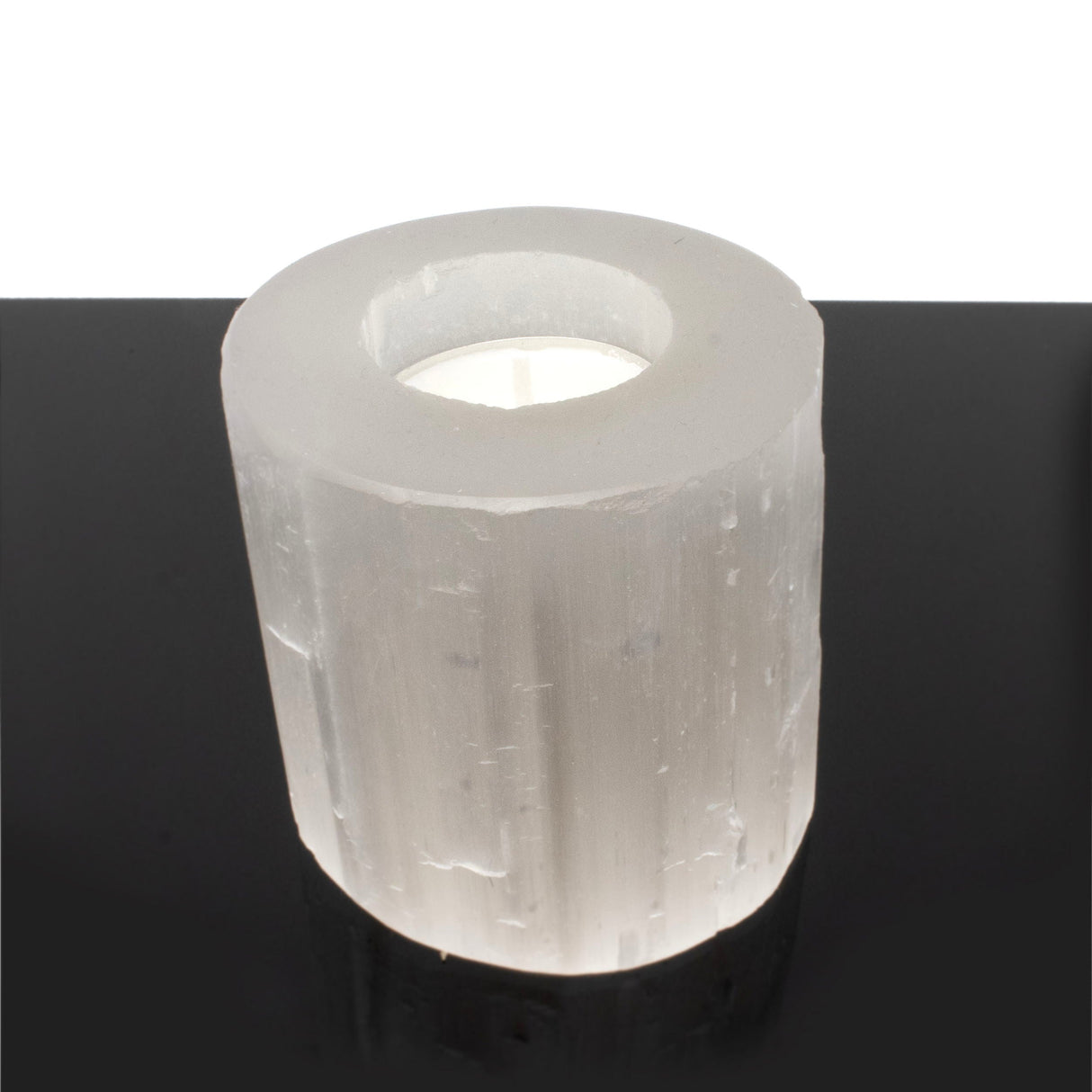 Selenite Candle Holder - Round with Cut Top from Morocco