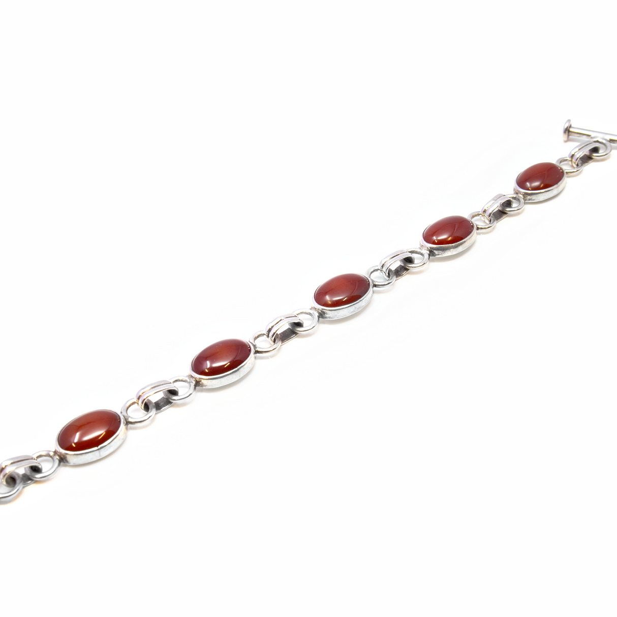 Carnelian Bracelet 5 Ovals With Spacer Links & Toggle