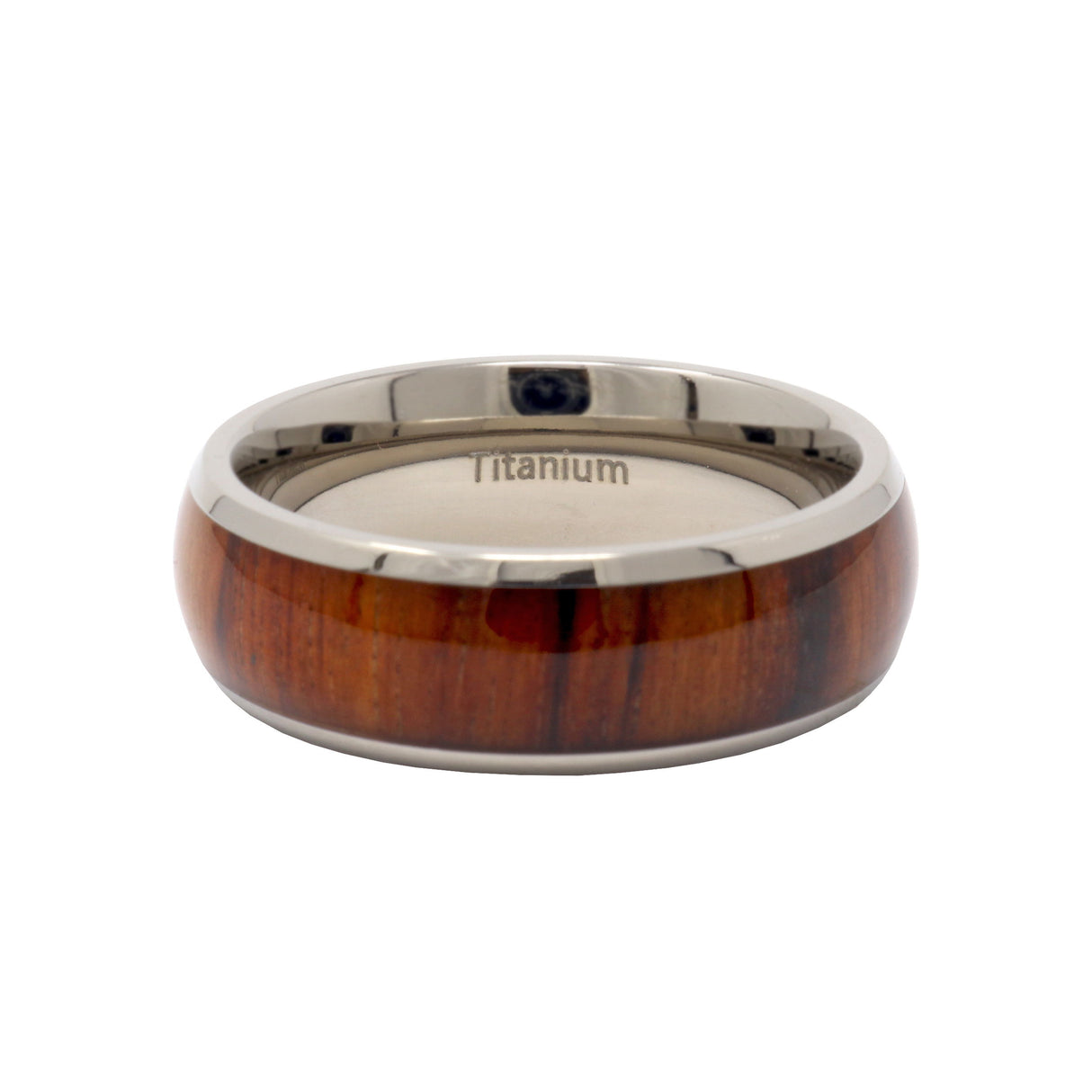 8mm Domed Titanium Ring With Rosewood Inlay