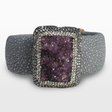 View of Druze Amethyst Bracelet Cuff - Rectangle With Marcasite & Gray Stingray Leather Wide Band Cuff