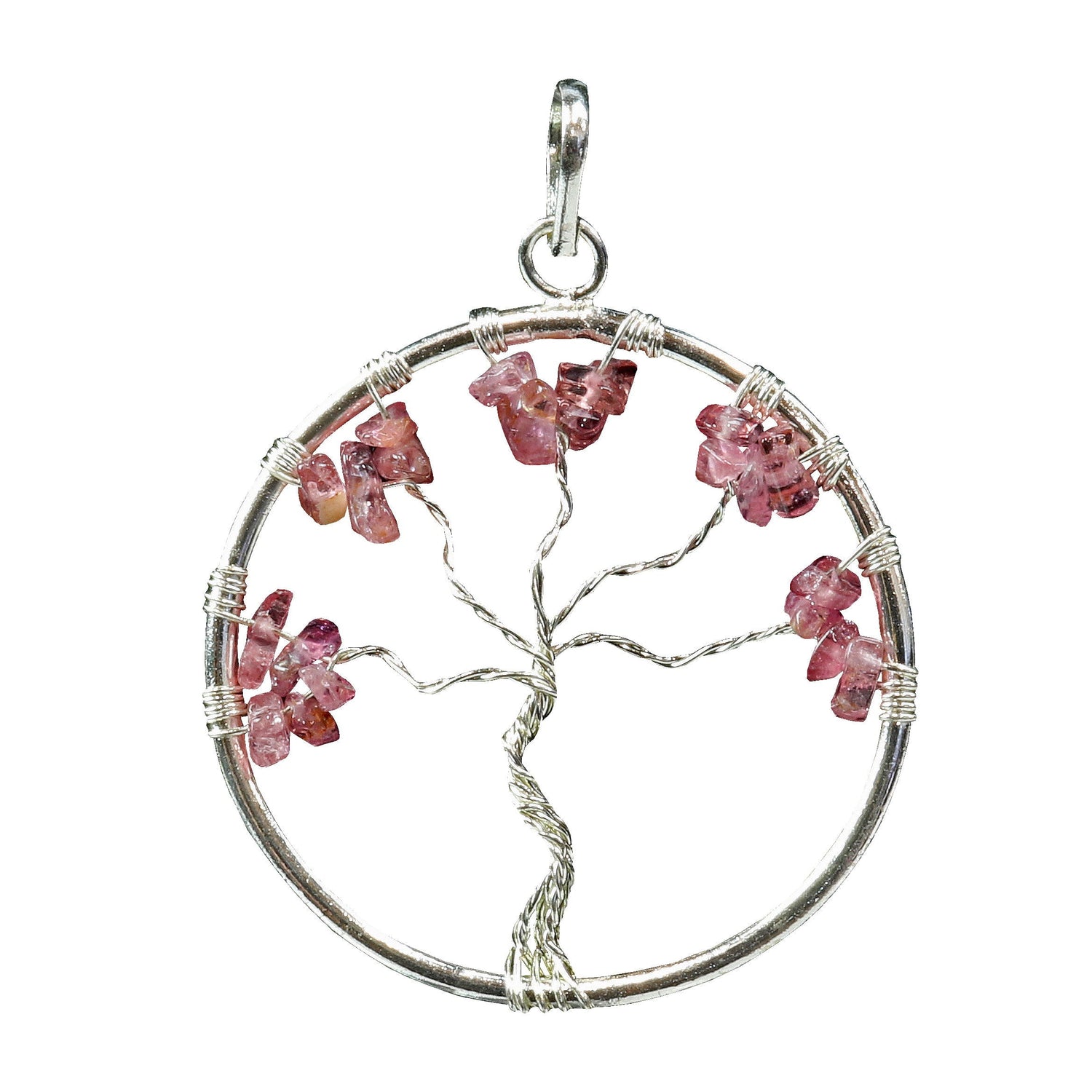 Pink Tourmaline Wire Wrapped Tree of Life Pendant - Sacred Geometry