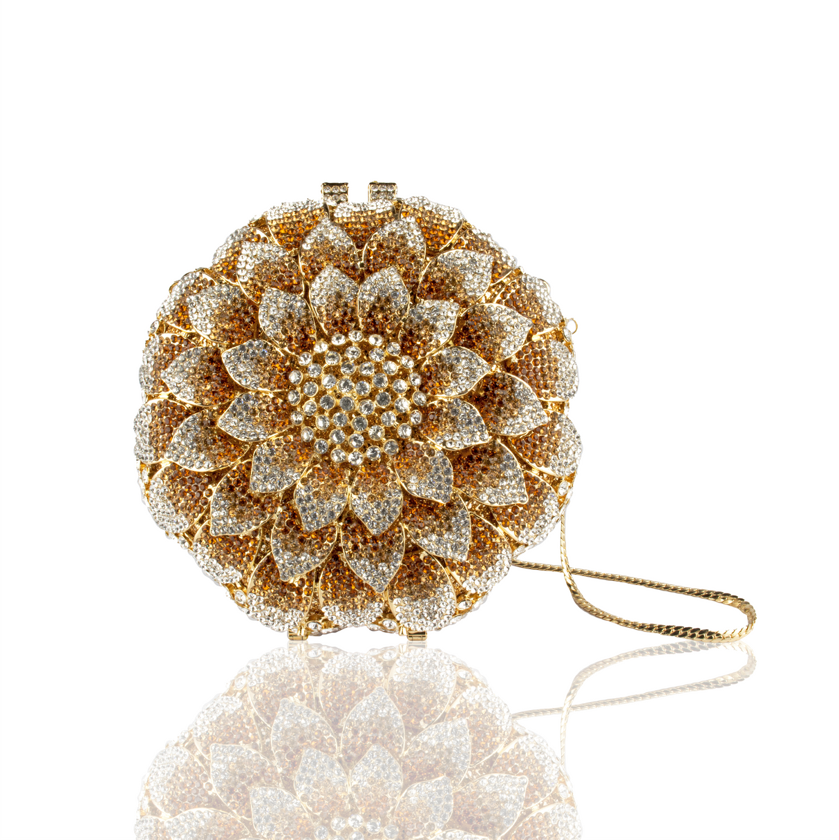 Sunflower Crystal Purse - Gold & Clear with Chain