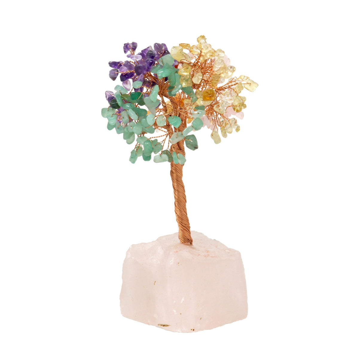 Gemstone Beaded Crystal Tree On Rose Quartz Base