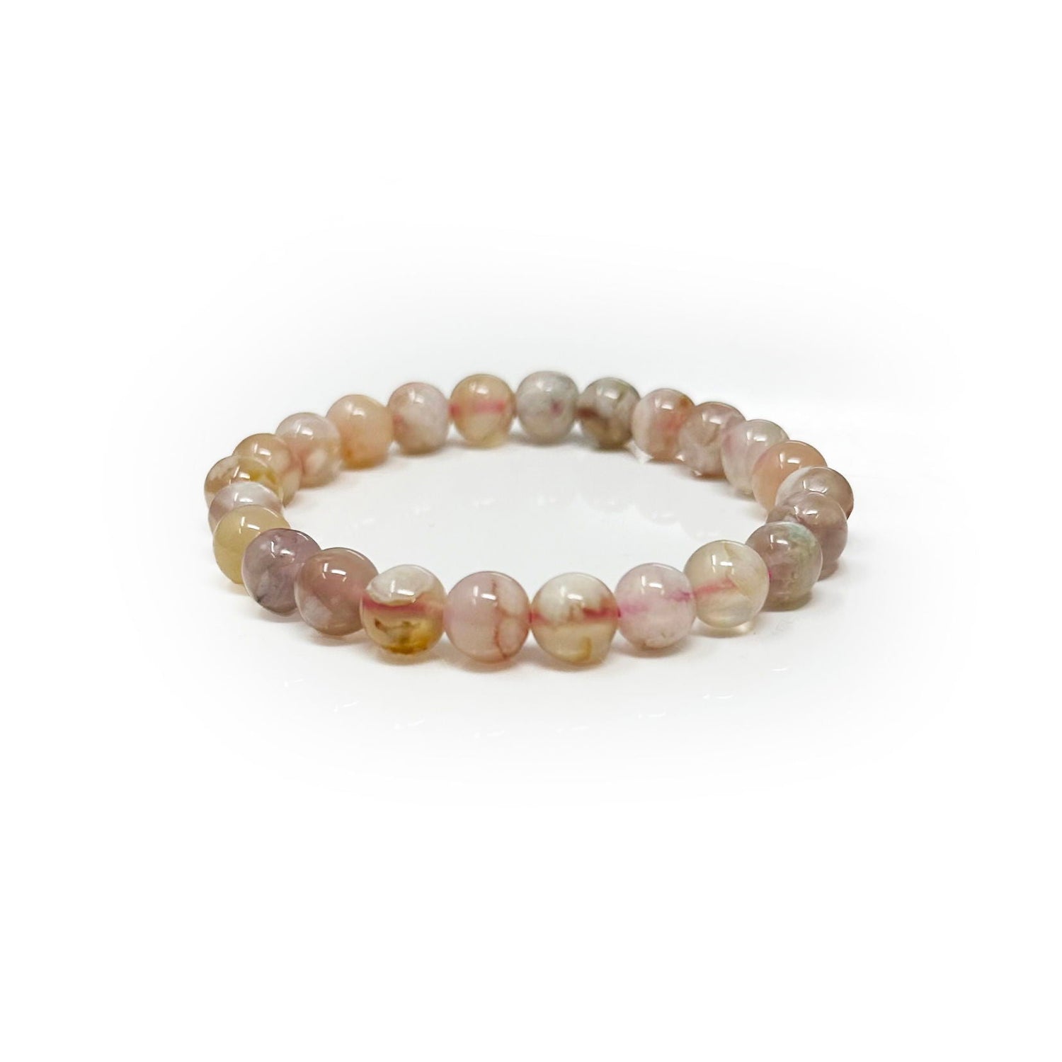 Flower Agate Beaded Bracelet 8mm