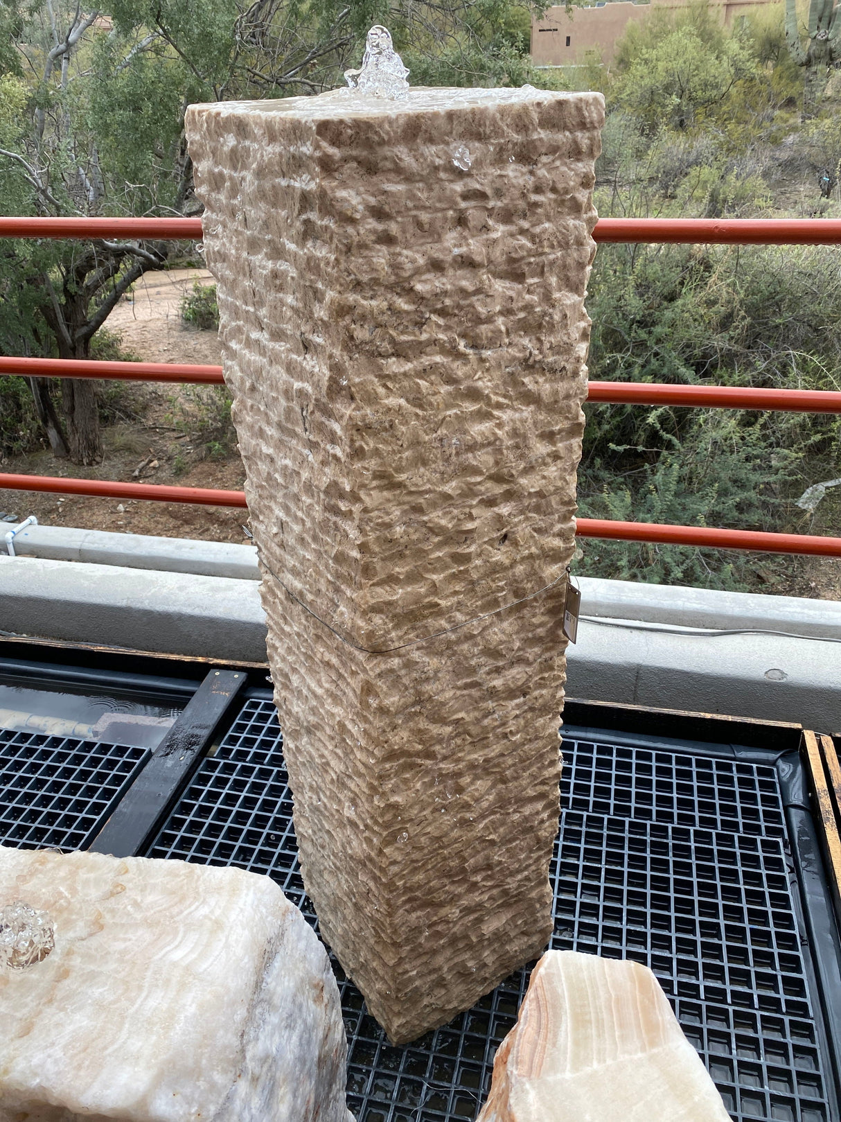 Chiseled Travertine Pillar Fountain