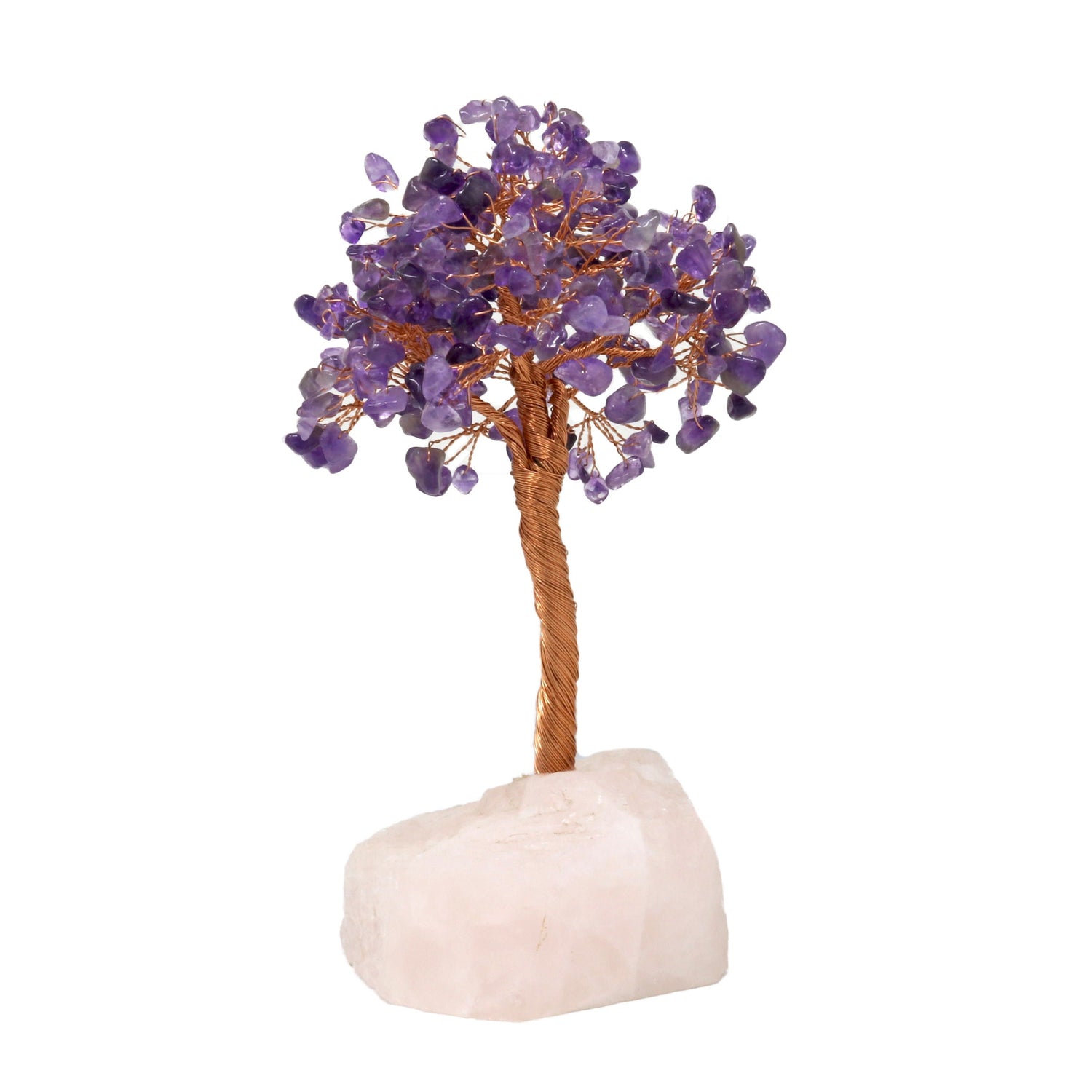 Amethyst Copper Wire Beaded Tree of Life on Rose Quartz Base