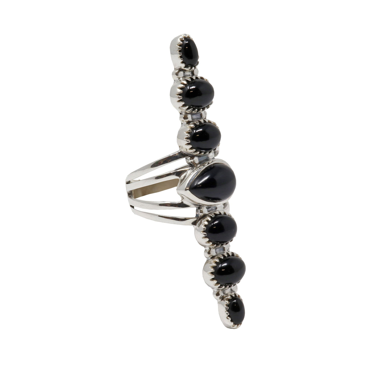 Black Onyx Ring 7 Stones with Vintage Style Band
