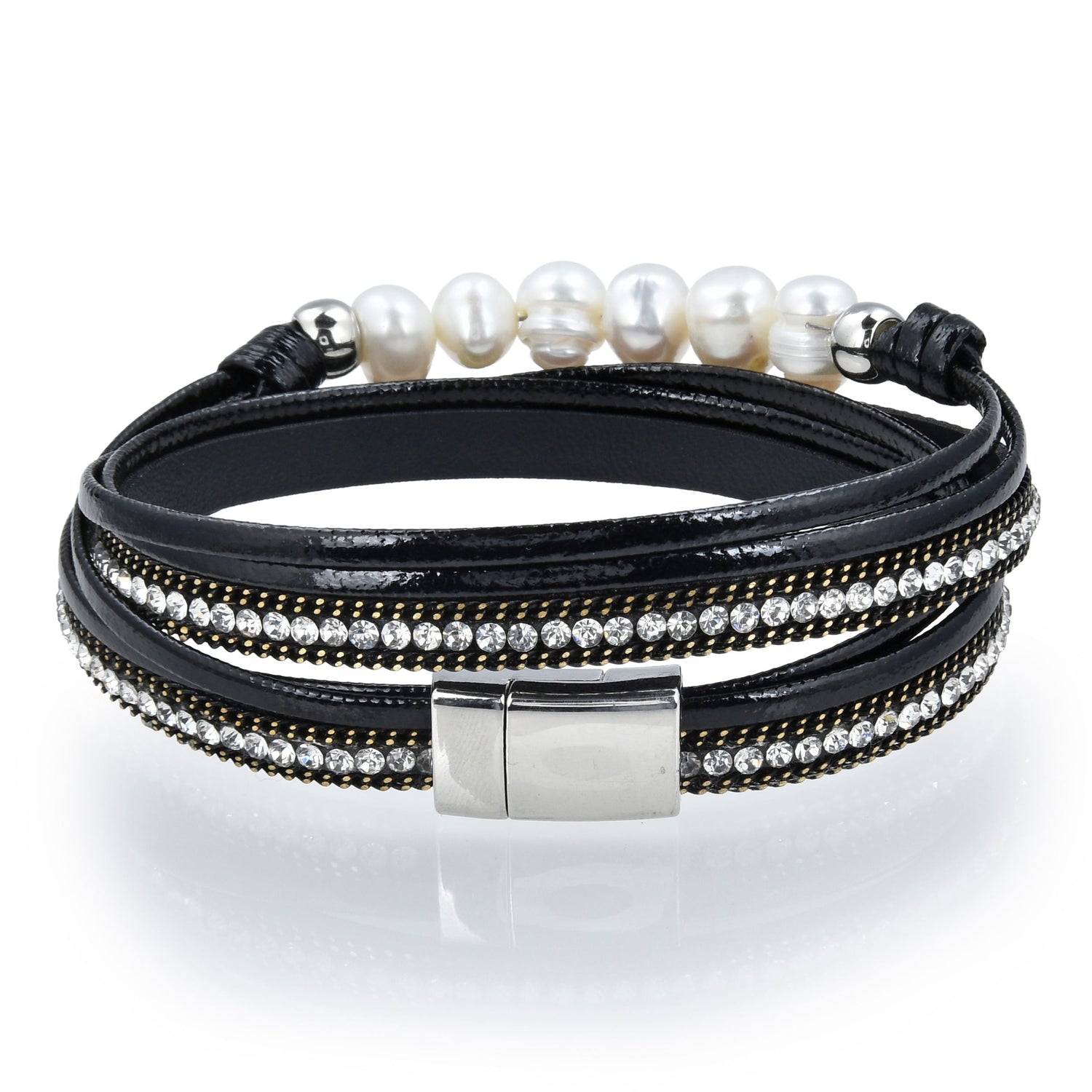 Double Wrap Pearl Bracelet - Black with Magnetic Clasp