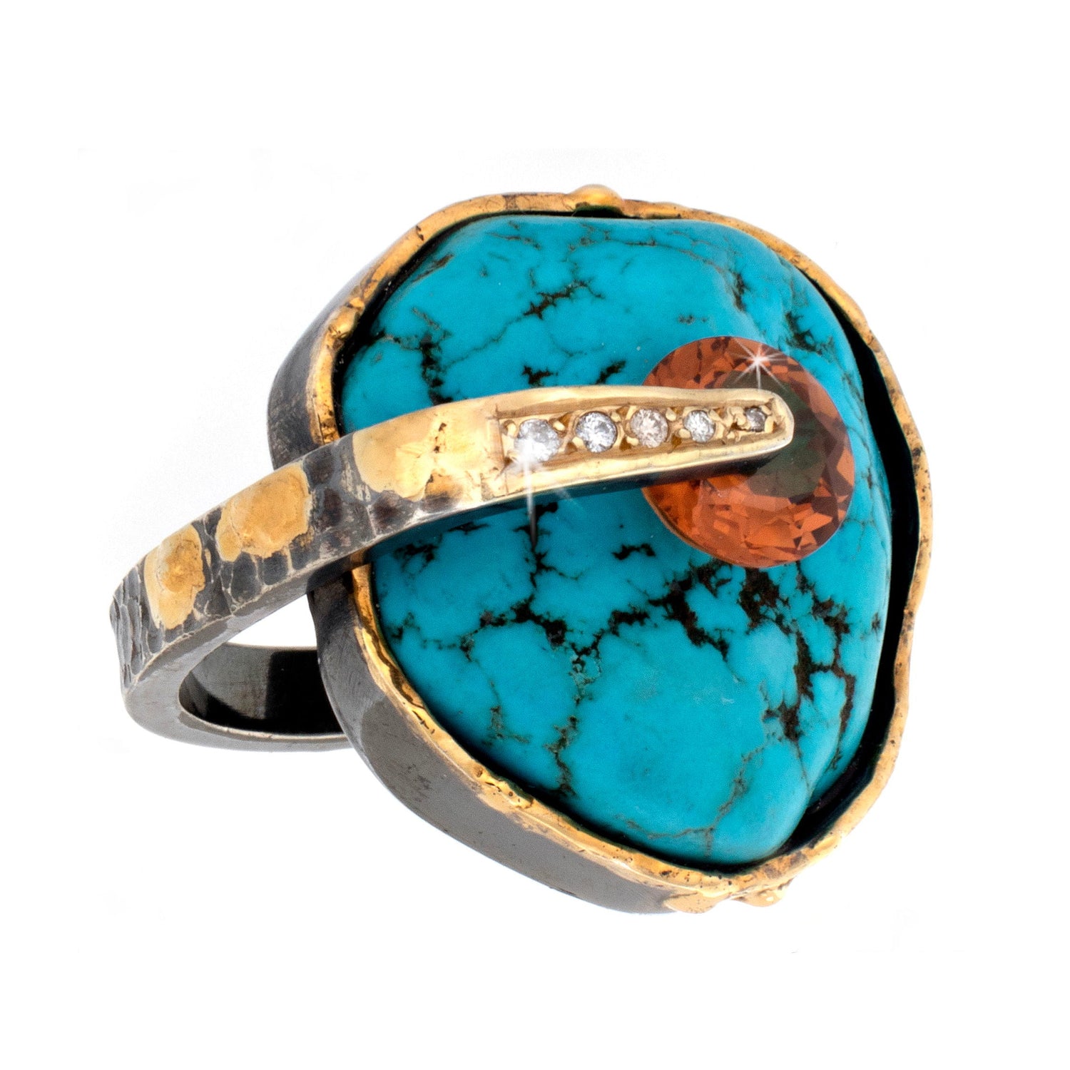 Chinese Turquoise Ring Size 9 - Nugget with Faceted Brilliant Zultanite S