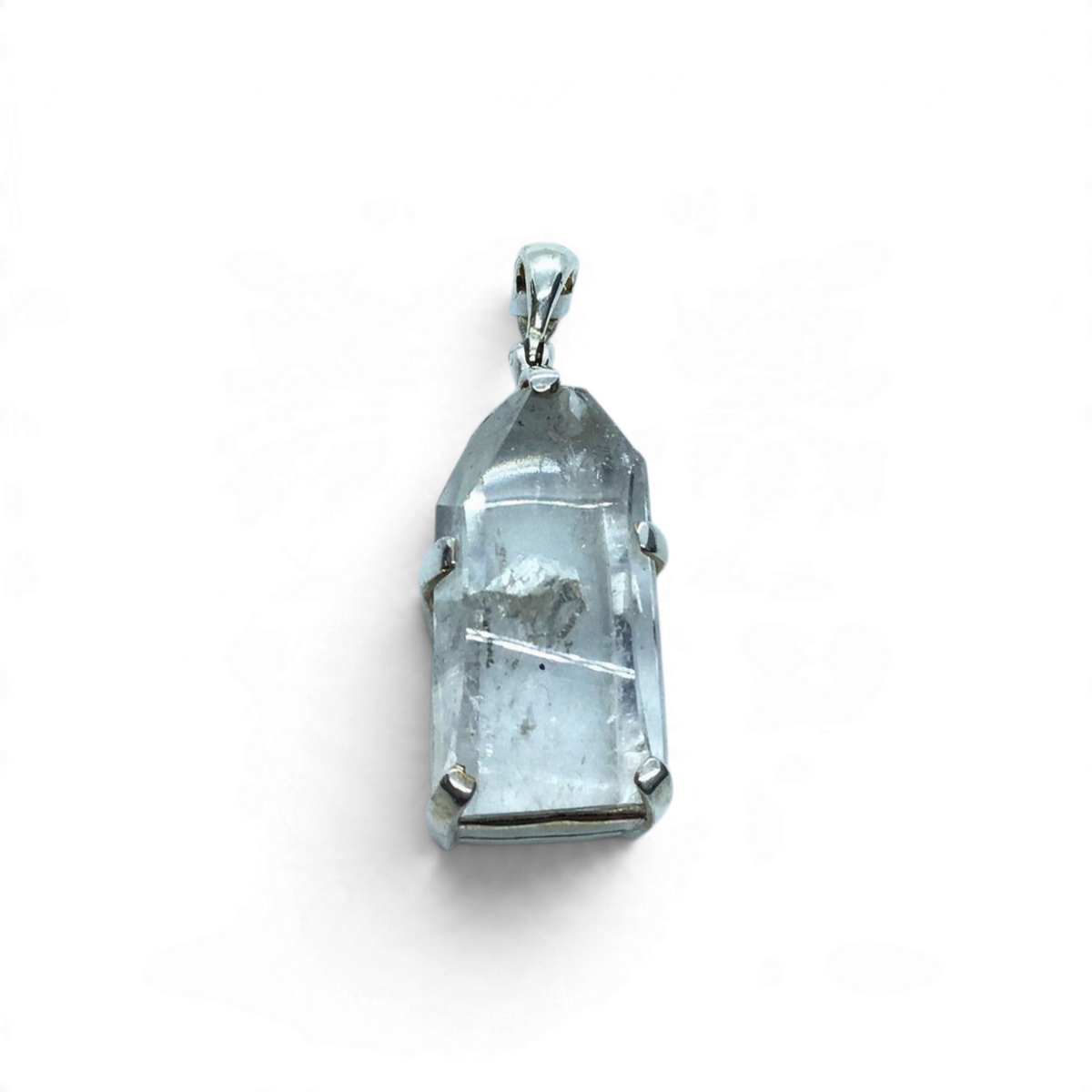 Rare Earth Gallery clear quartz in quartz crystal pendant set in a silver prong setting